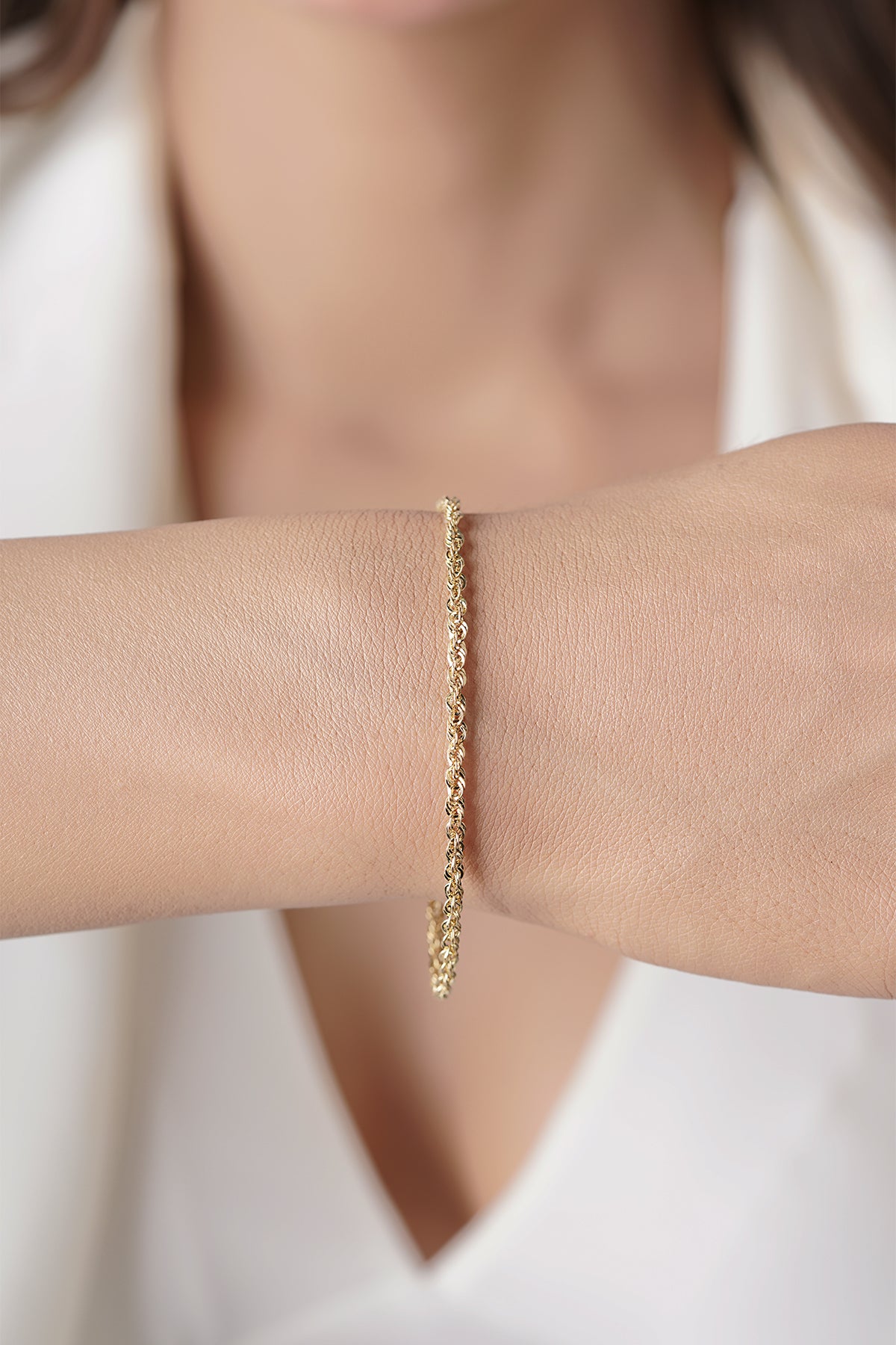 14K Gold Light Rope Chain Bracelet 0.098 inch