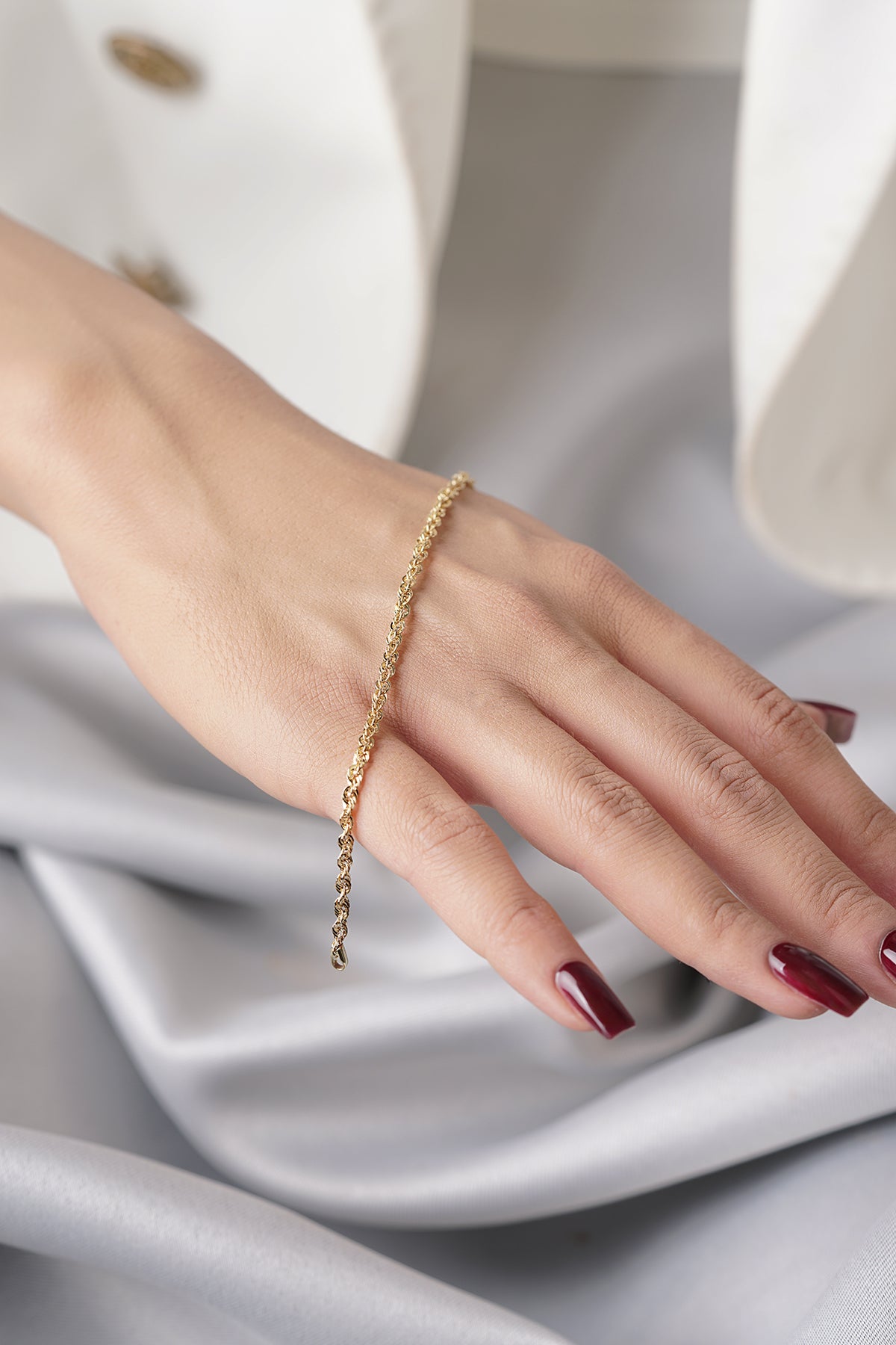 14K Gold Light Rope Chain Bracelet 0.098 inch