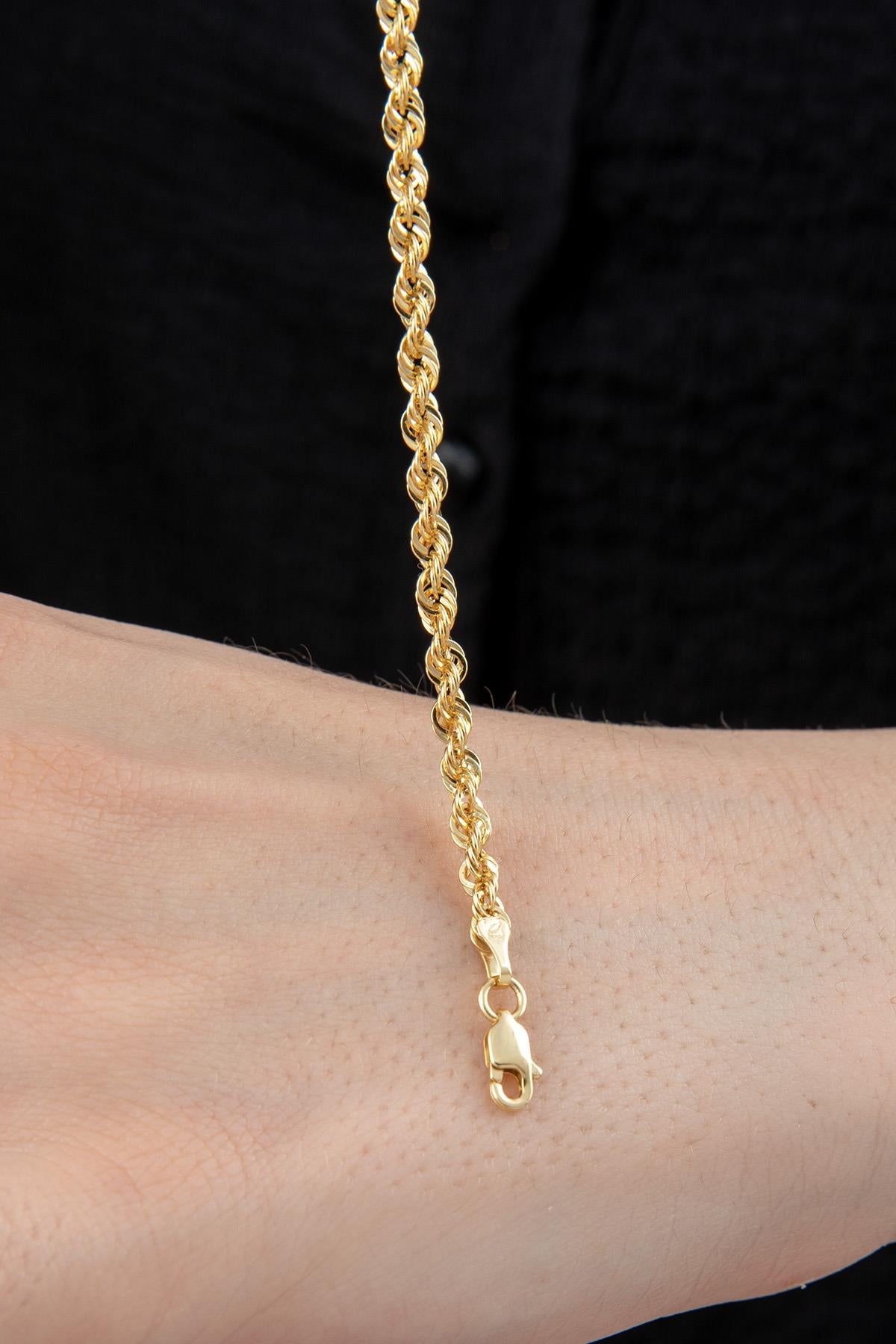 14K Gold Light Rope Chain Bracelet 0.124 inch
