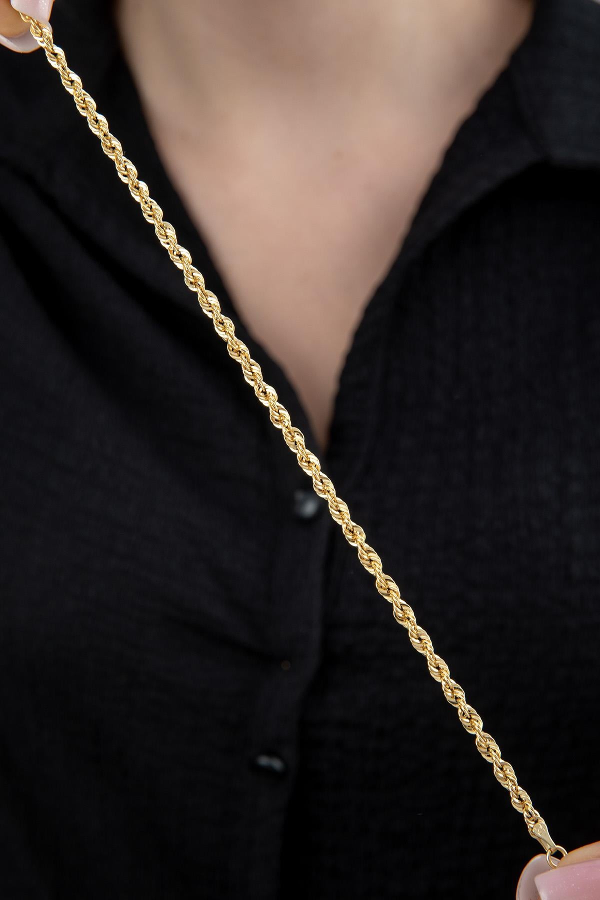 14K Gold Light Rope Chain Bracelet 0.124 inch