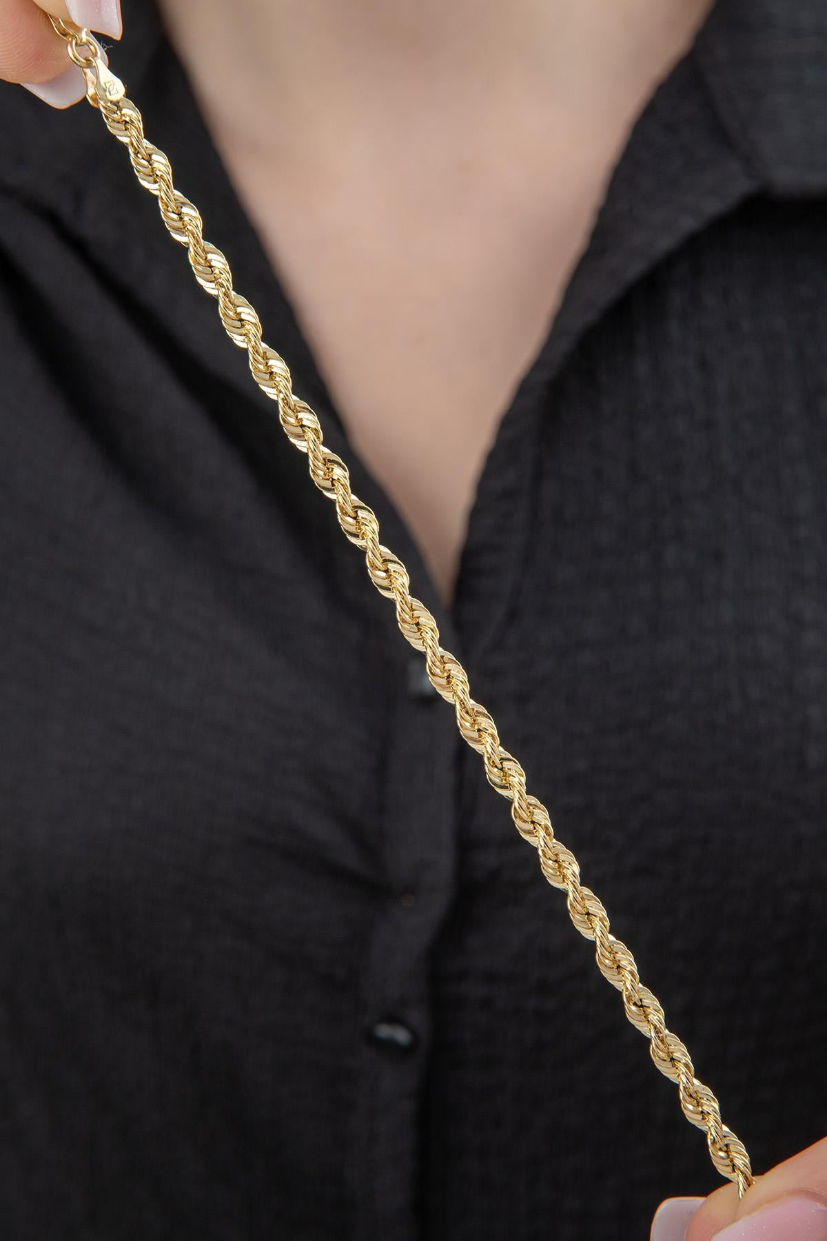 14K Gold Light Rope Chain Bracelet 0.173 inch