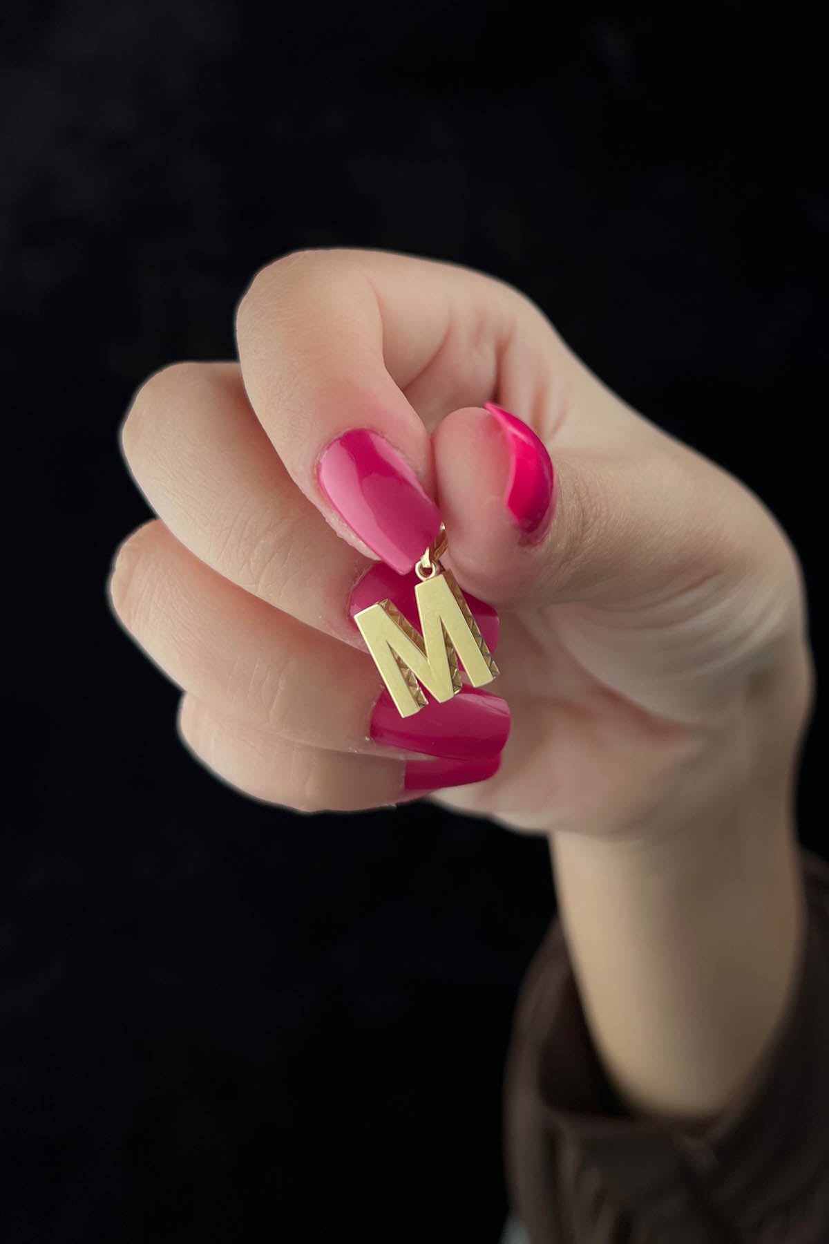 14K Gold M Letter Mini Shine Pendant
