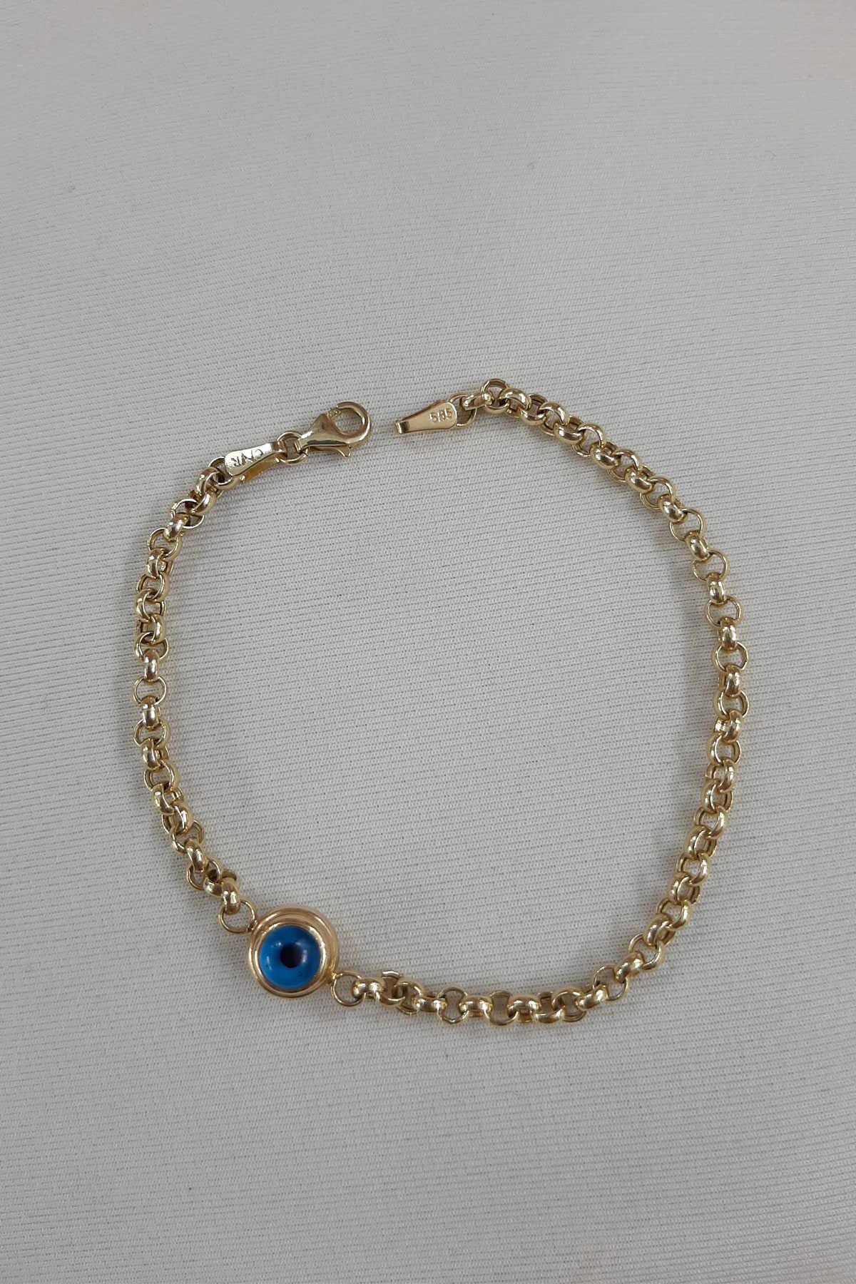 14K Gold Medium Rolo Evil Eye Bracelet