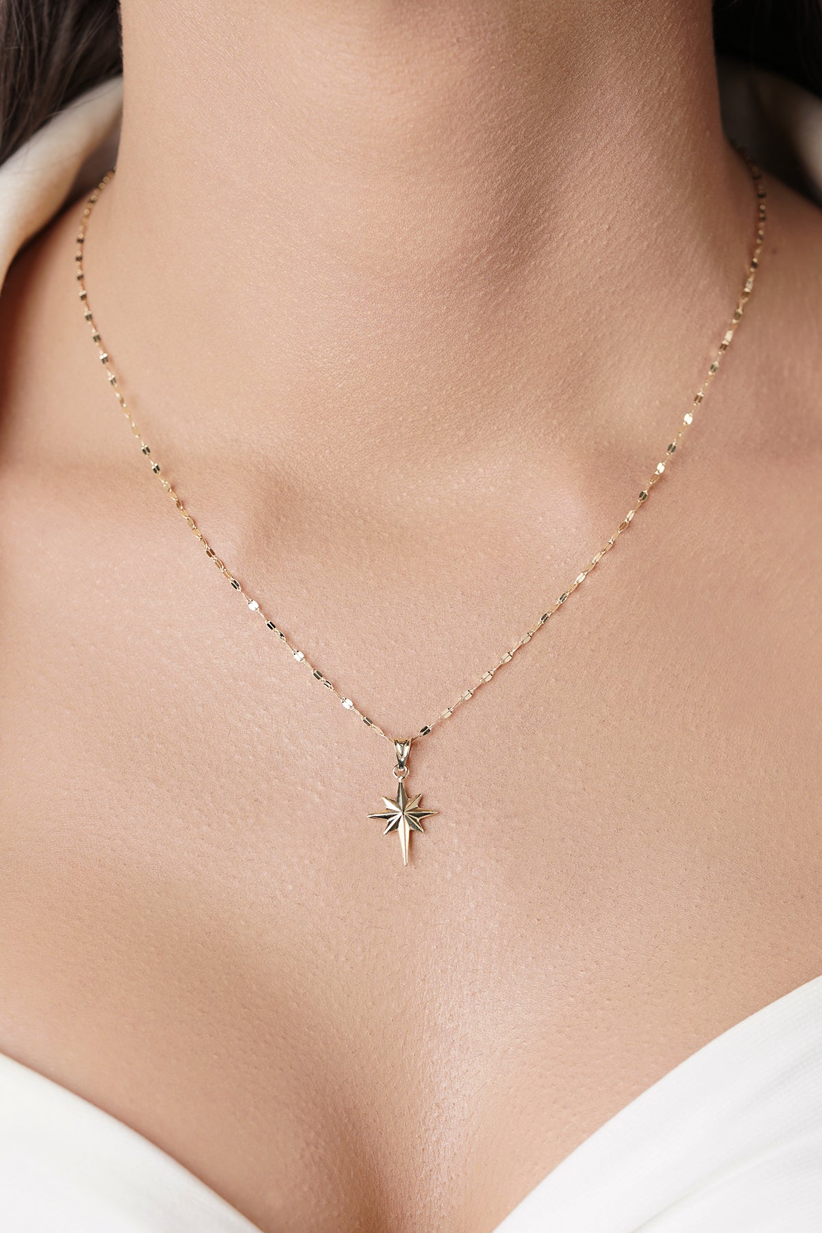 14K Gold Mirror Chain North Star Necklace