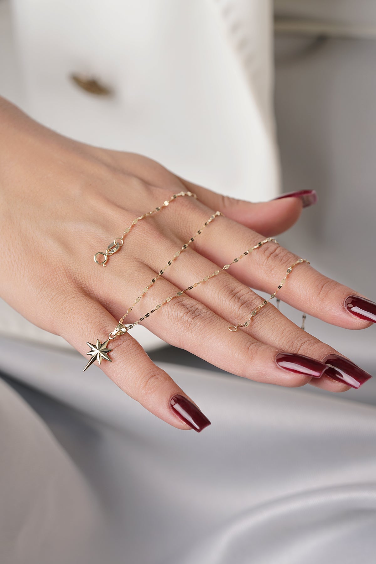 14K Gold Mirror Chain North Star Necklace