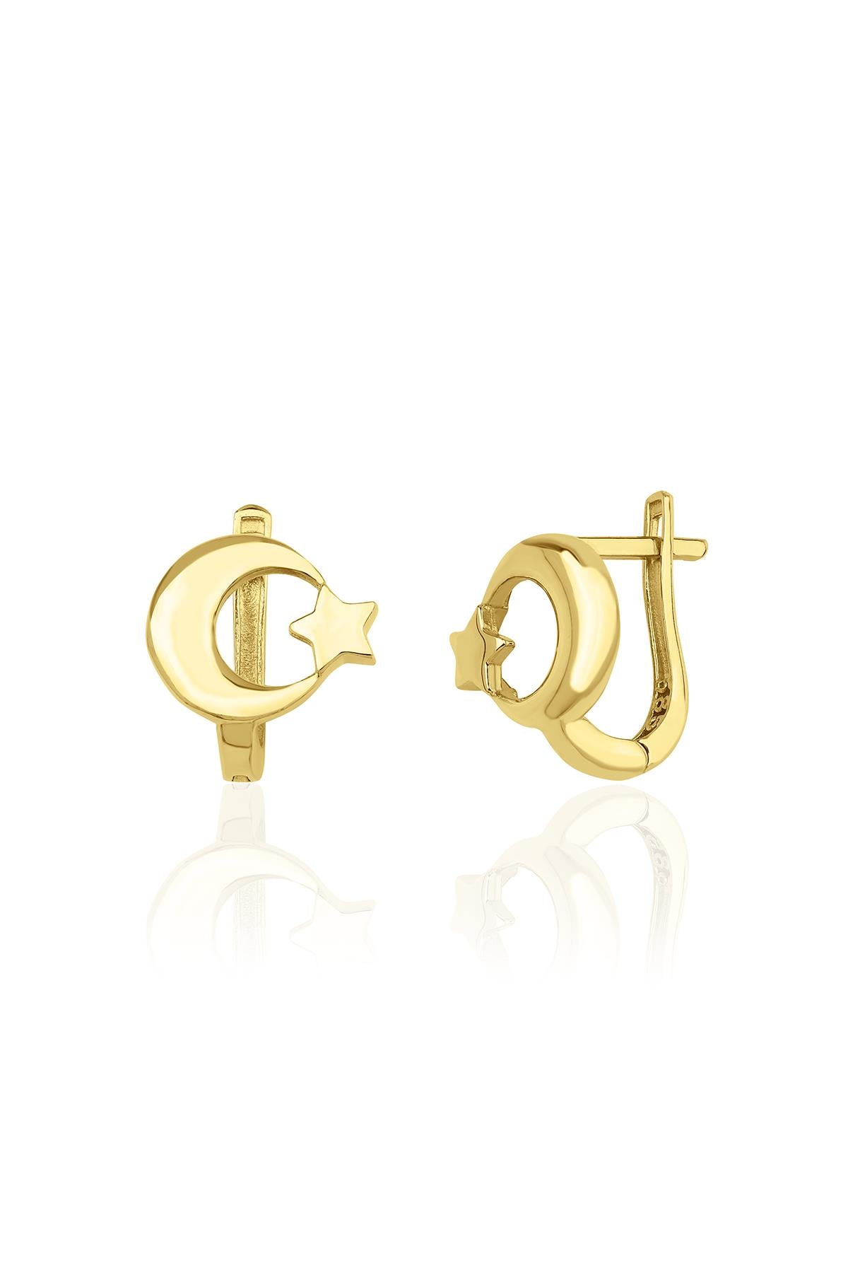 14K Gold Moon Star Earrings