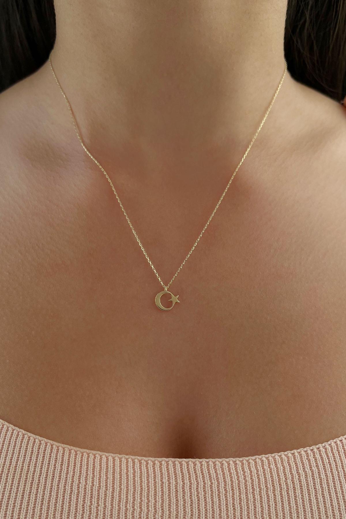 14K Gold Moon Star Necklace