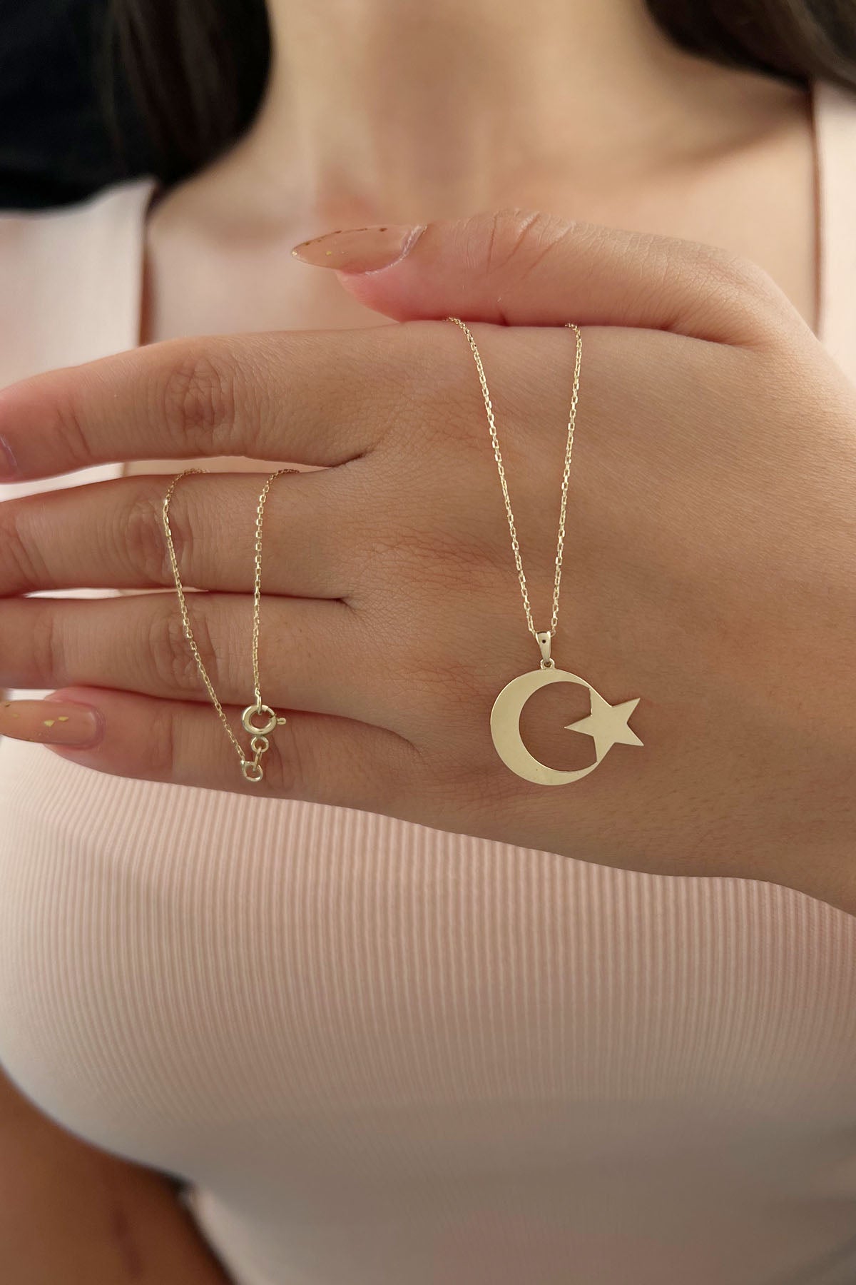 14K Gold Moon Star Necklace