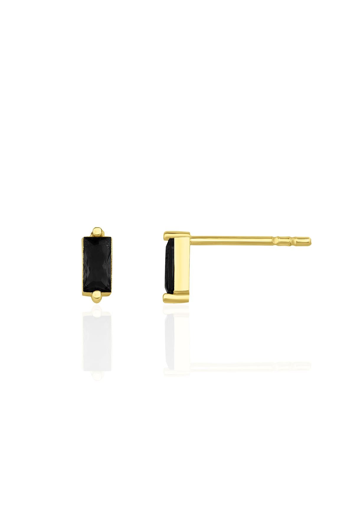 14K Gold Onyx Baguette Stud Earrings