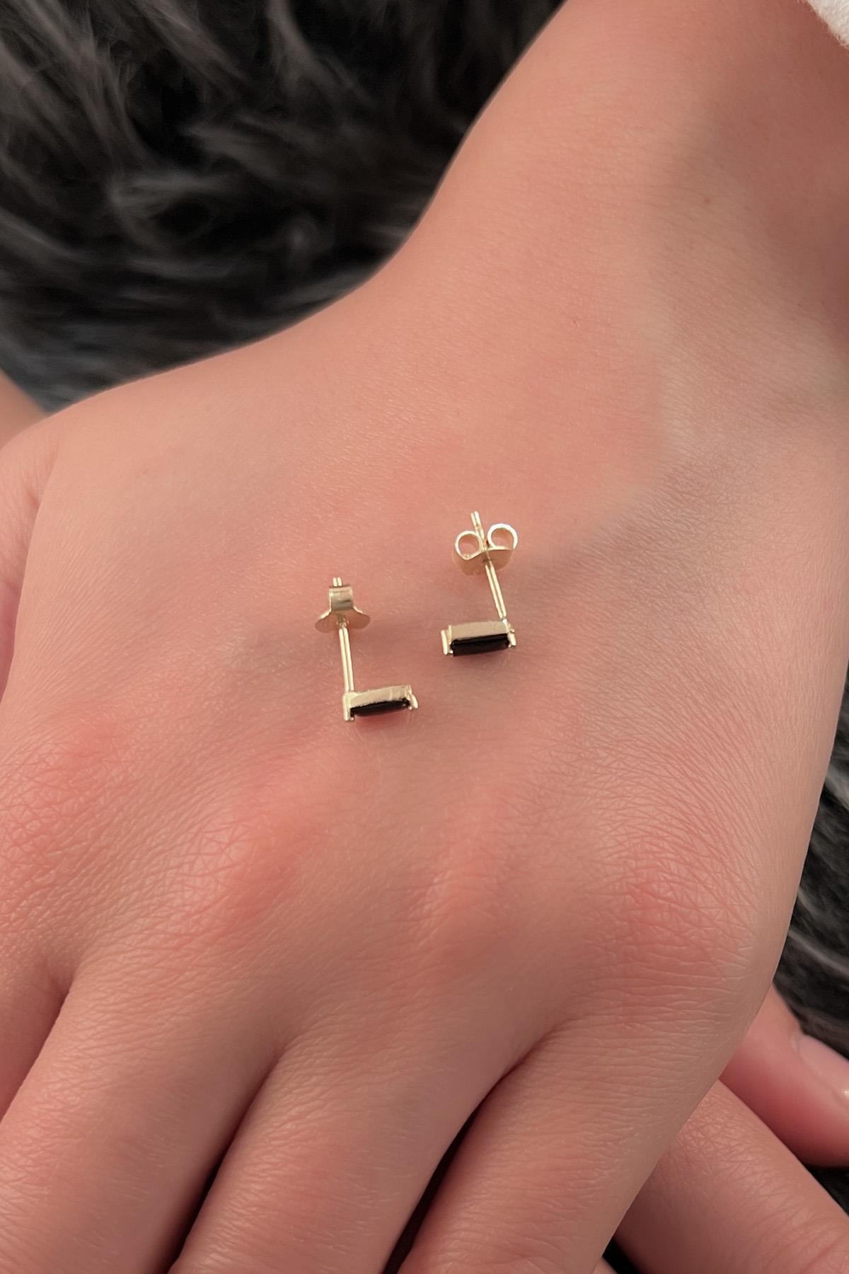 14K Gold Onyx Baguette Stud Earrings
