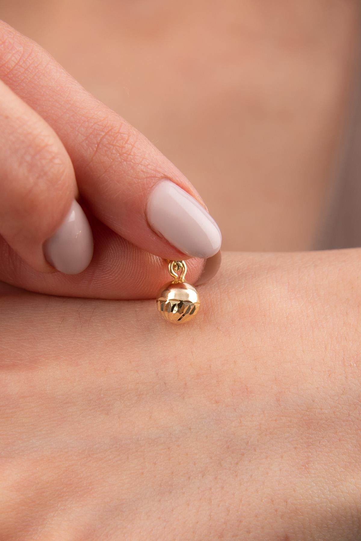 14K Gold Patterned Ball Charm ( Medium )