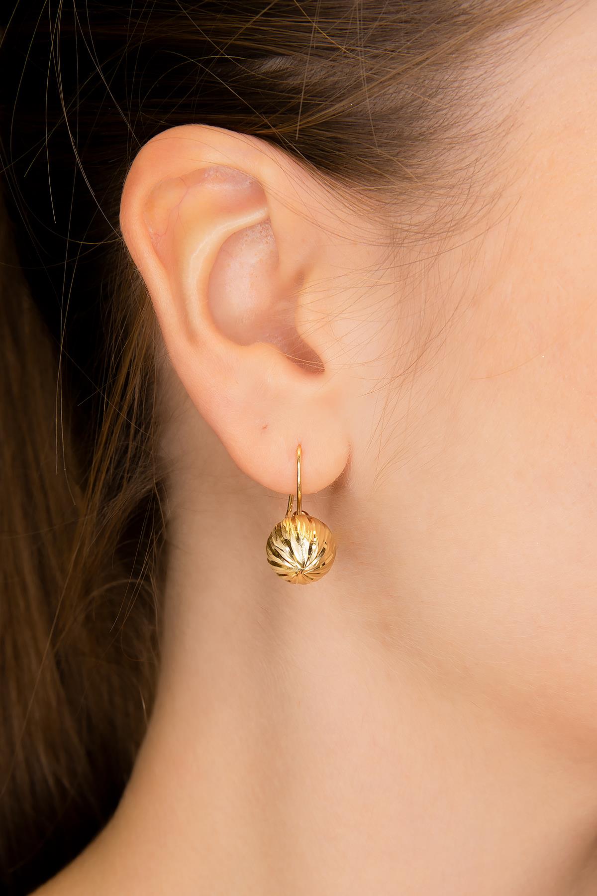 14K Gold Patterned Euro Ball Earrings 3