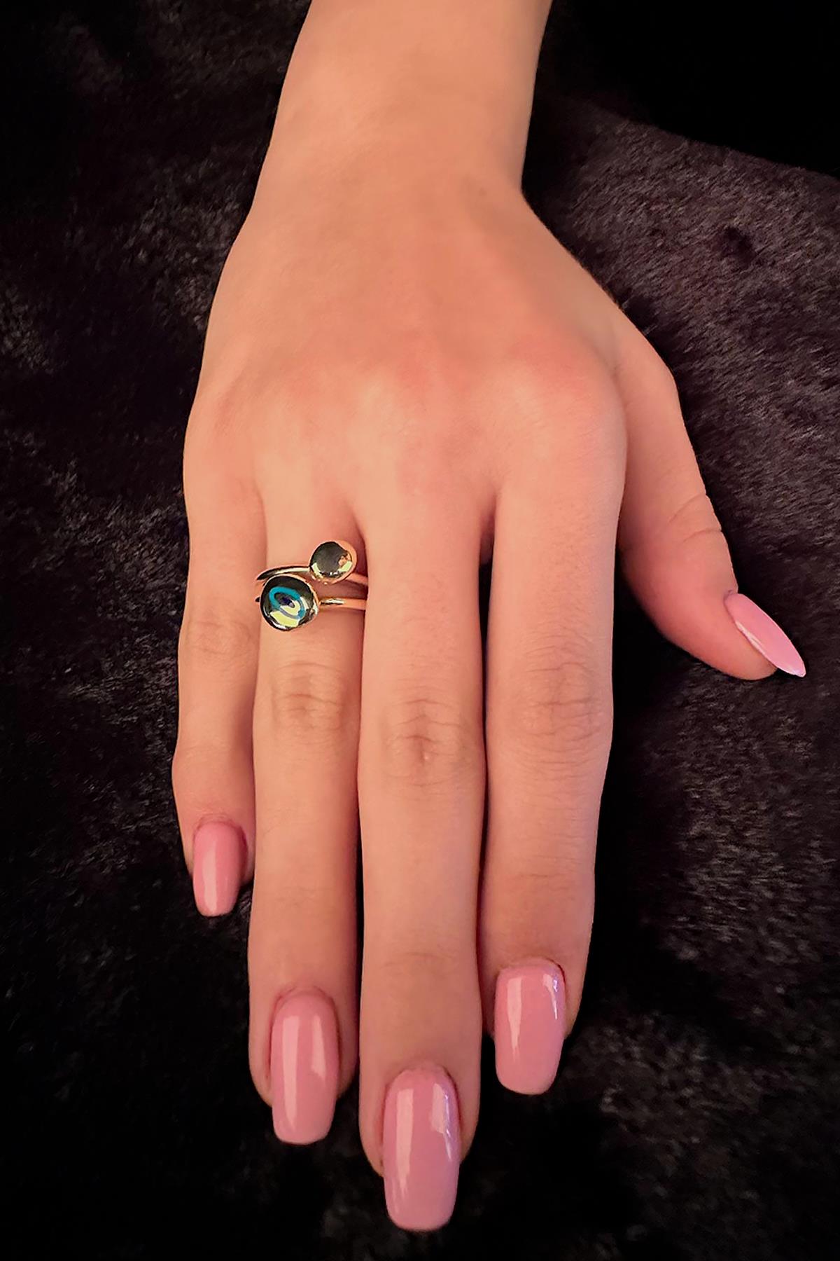 14K Gold Puff Ring With Evil Eye Detail