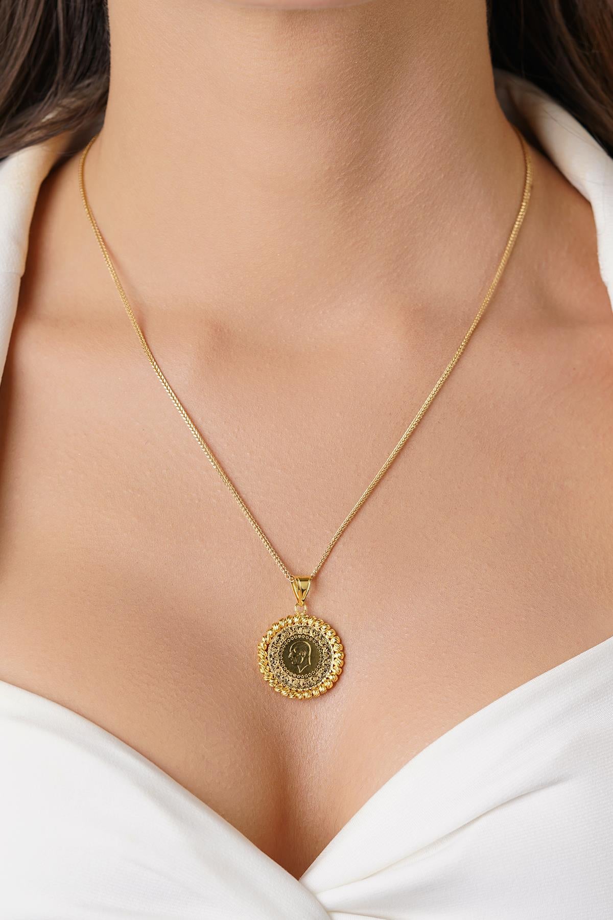 14K Gold Quarter Coin with Silk Chain Necklace