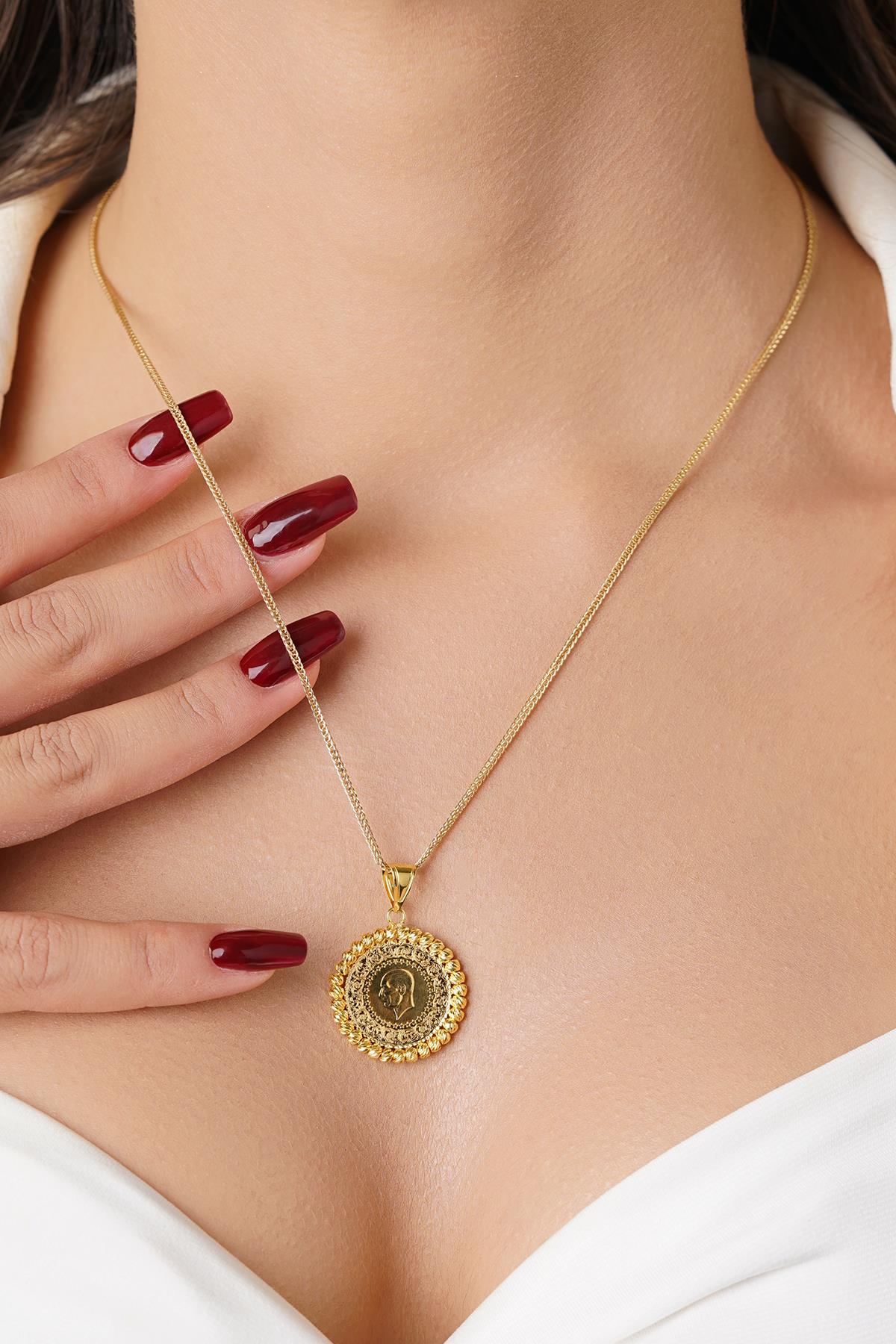 14K Gold Quarter Coin with Silk Chain Necklace