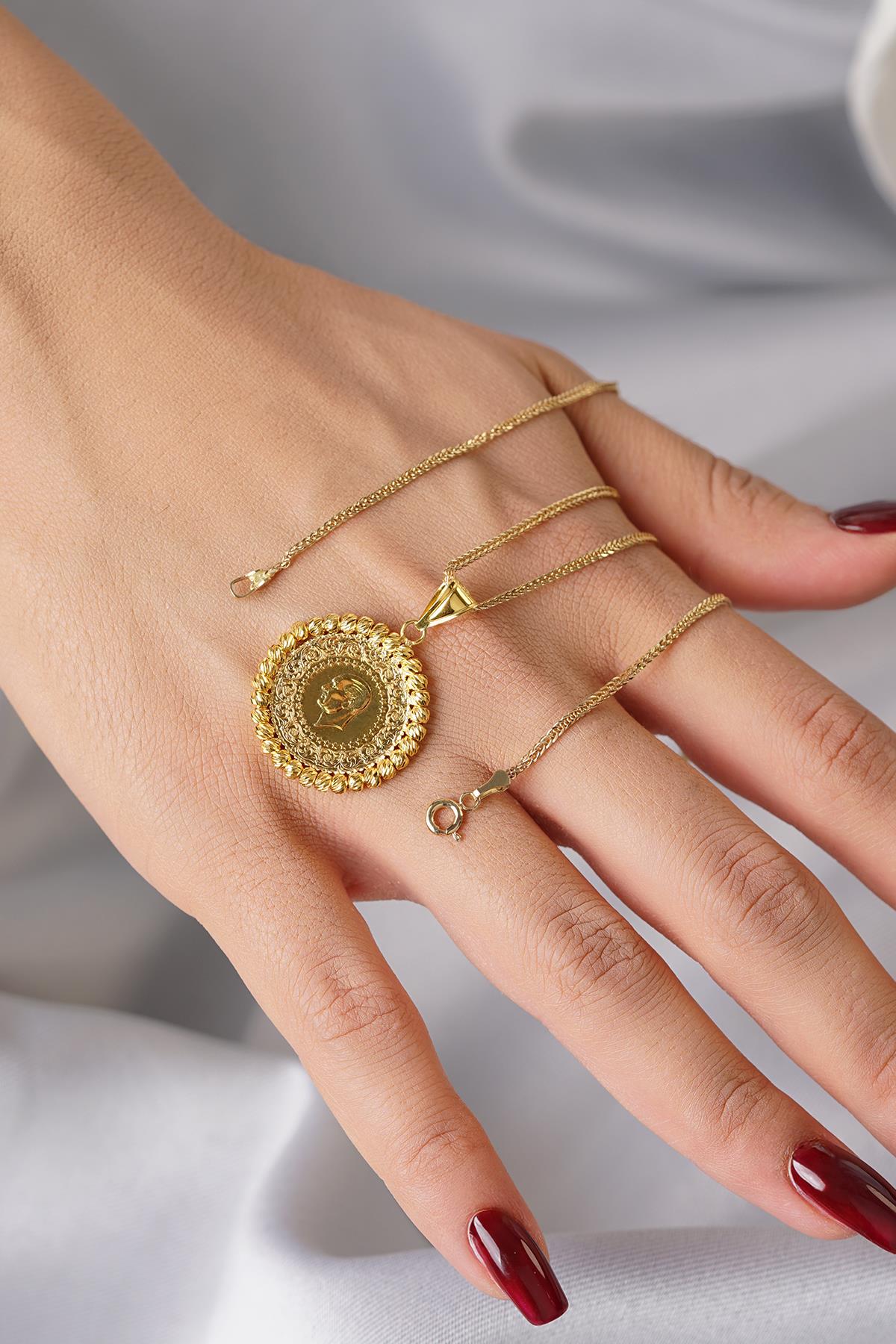 14K Gold Quarter Coin with Silk Chain Necklace