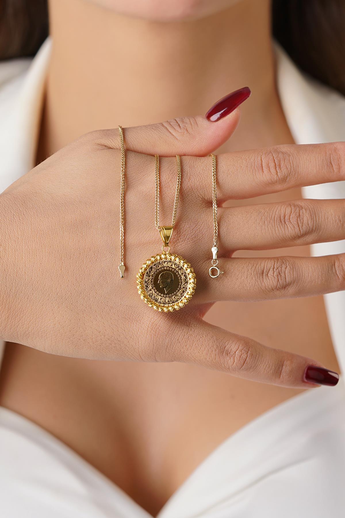 14K Gold Quarter Coin with Silk Chain Necklace