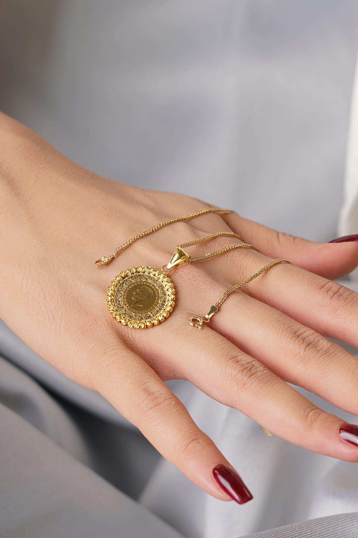 14K Gold Quarter Coin with Silk Chain Necklace