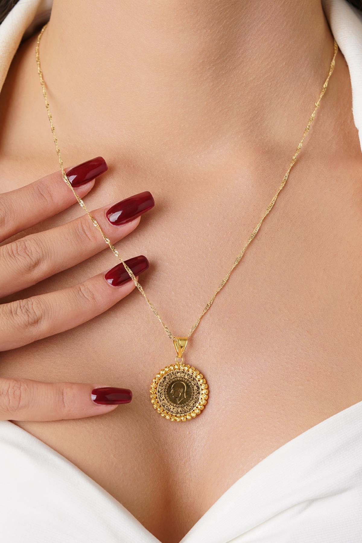14K Gold Quarter Coin with Singapore Chain Necklace