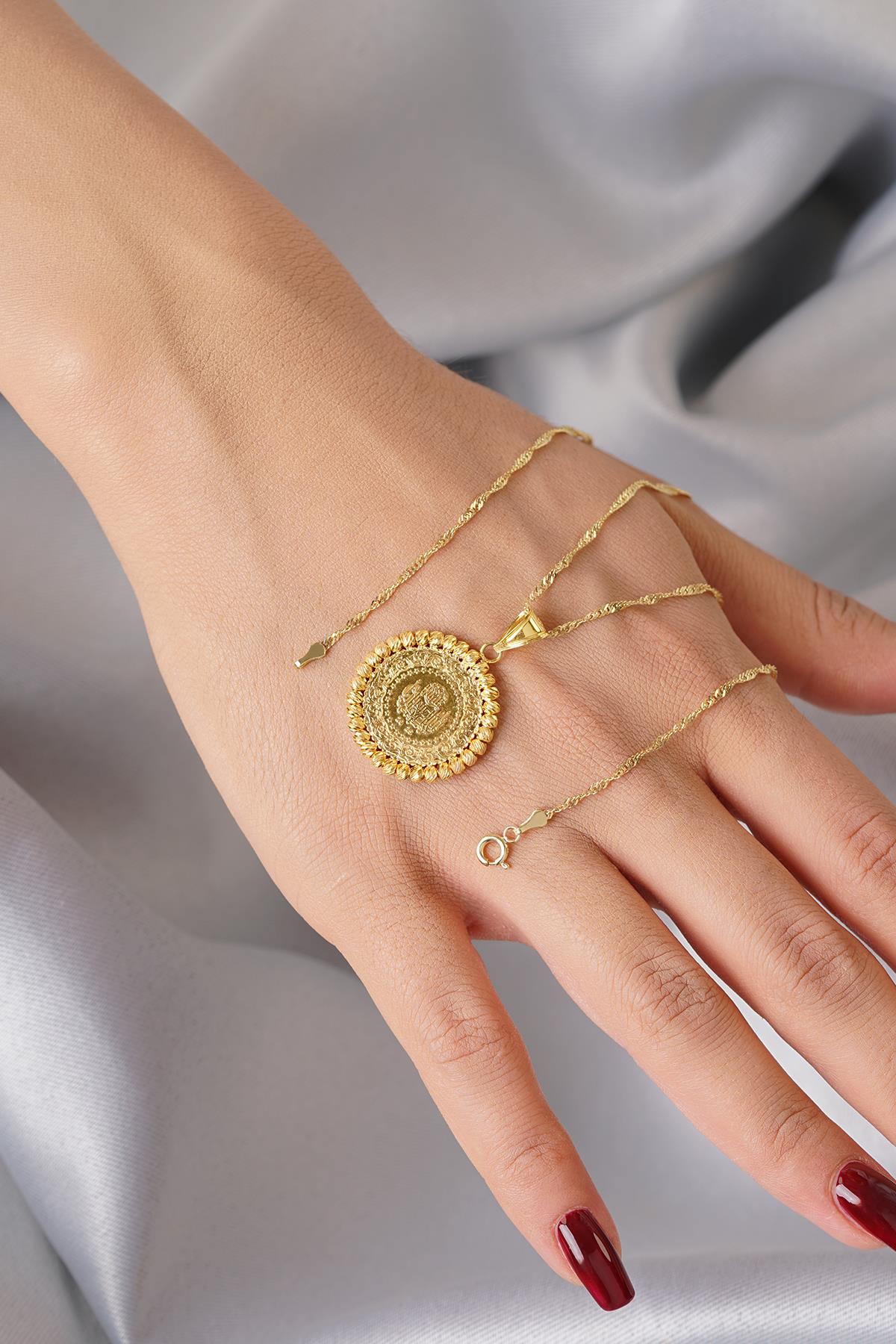 14K Gold Quarter Coin with Singapore Chain Necklace