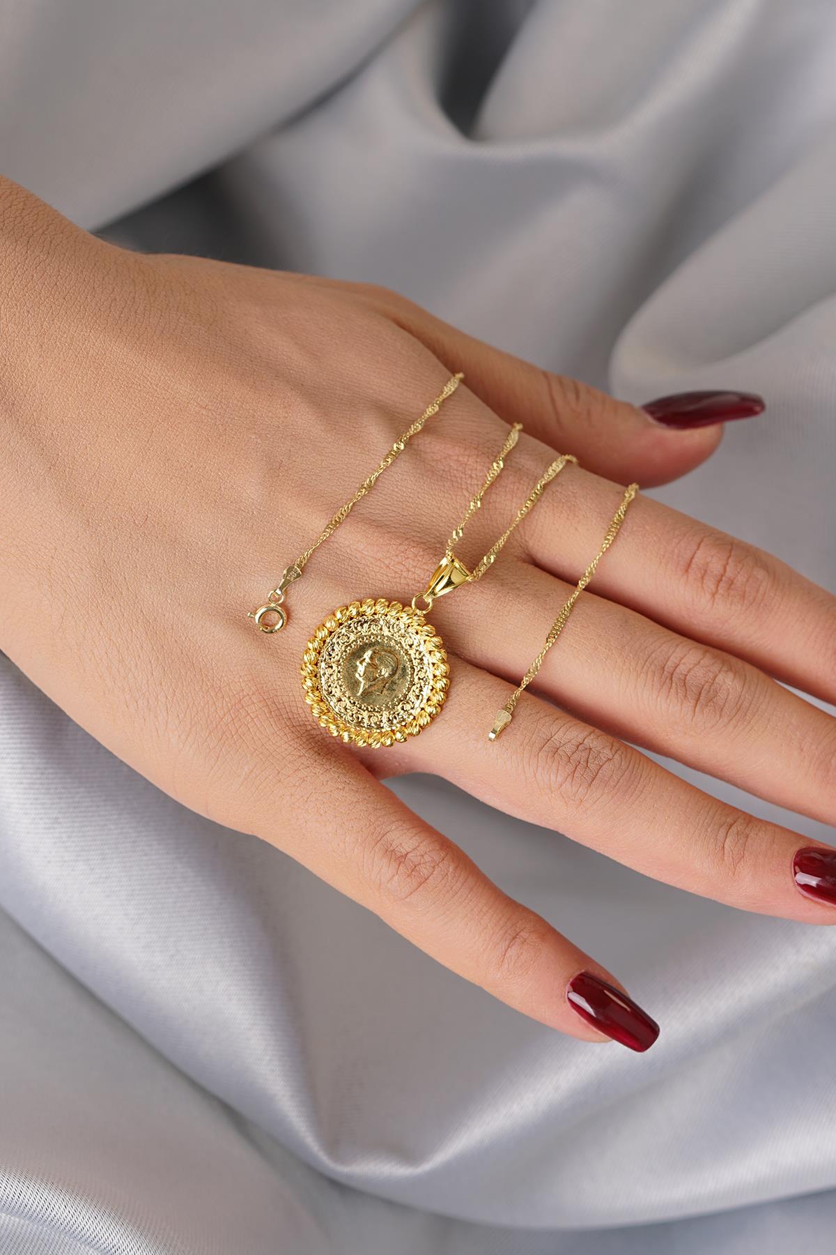 14K Gold Quarter Coin with Singapore Chain Necklace