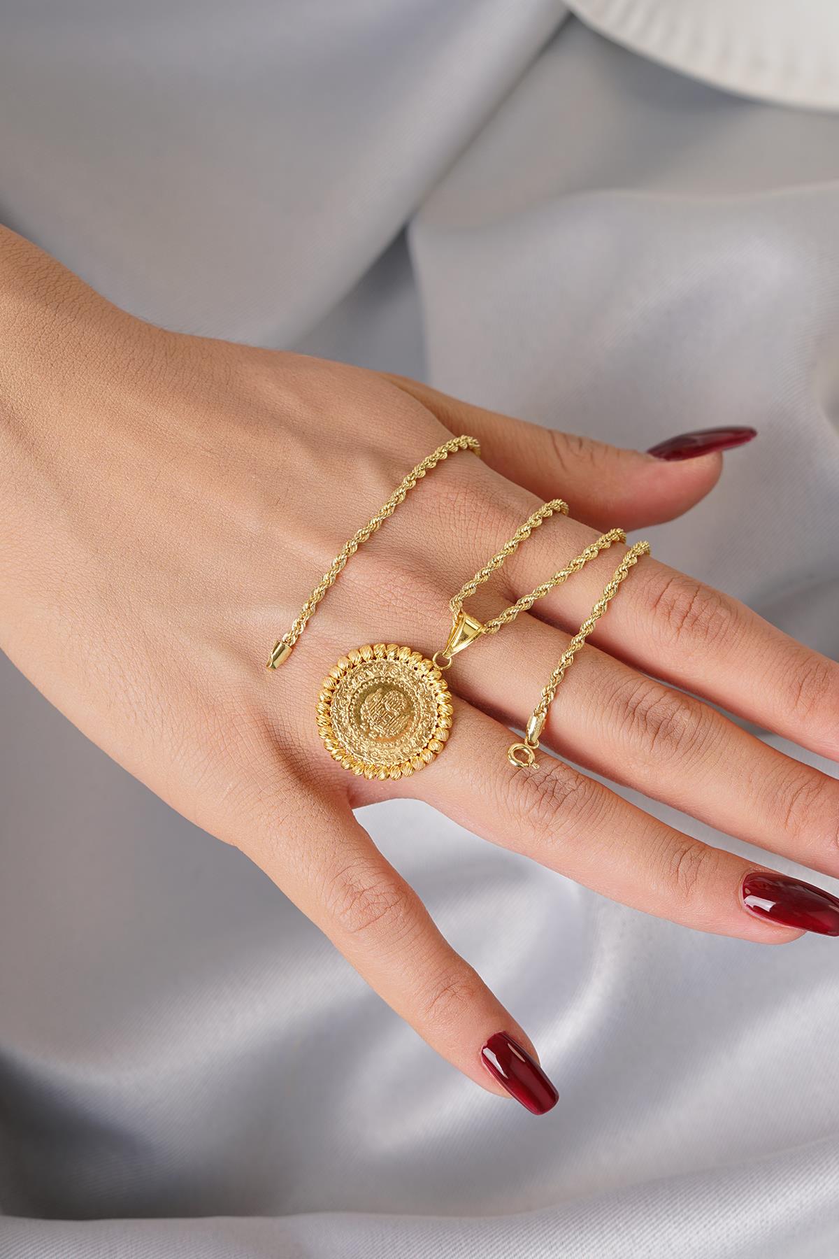 14K Gold Quarter Coin with Twisted Rope Chain Necklace