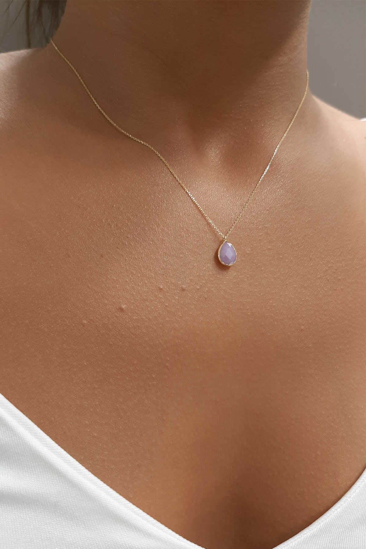 14K Gold Quartz Teardrop Necklace