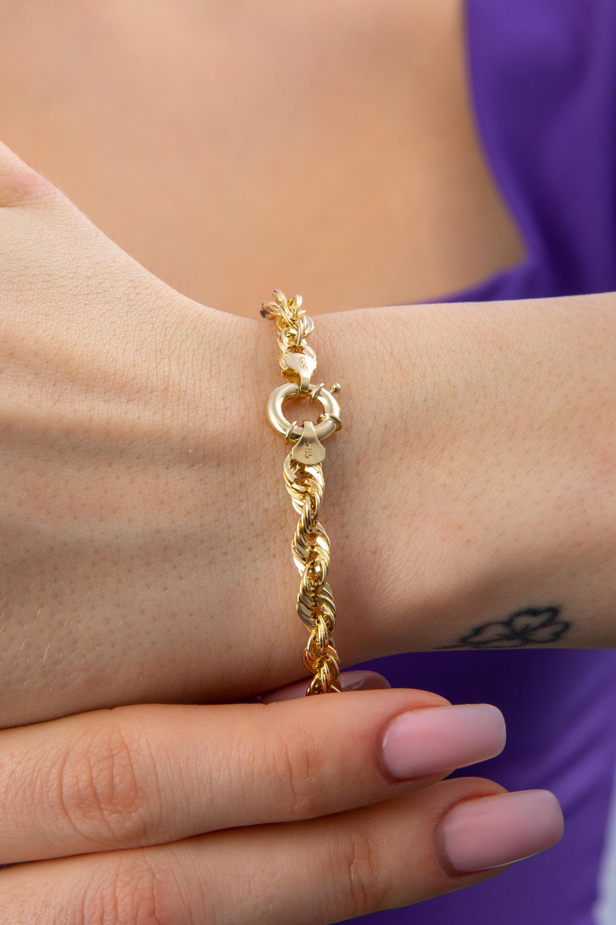 14K Gold Rope Chain Bracelet 0.200 inch