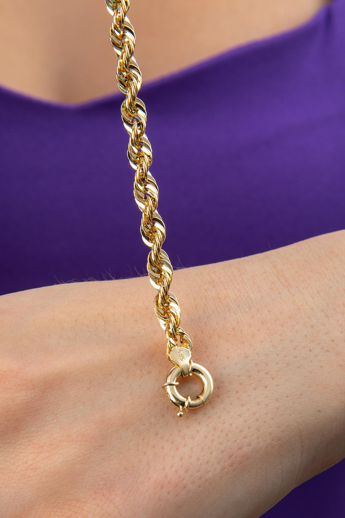 14K Gold Rope Chain Bracelet 0.200 inch