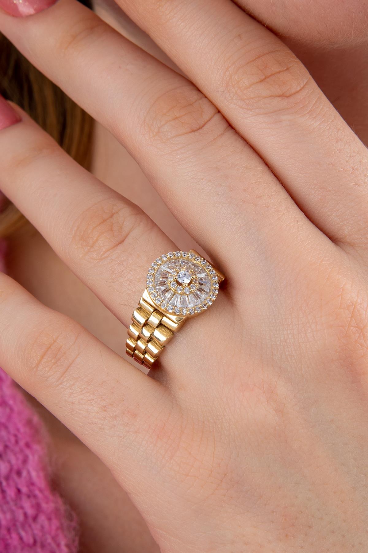 14K Gold Round Baguette Cord Ring