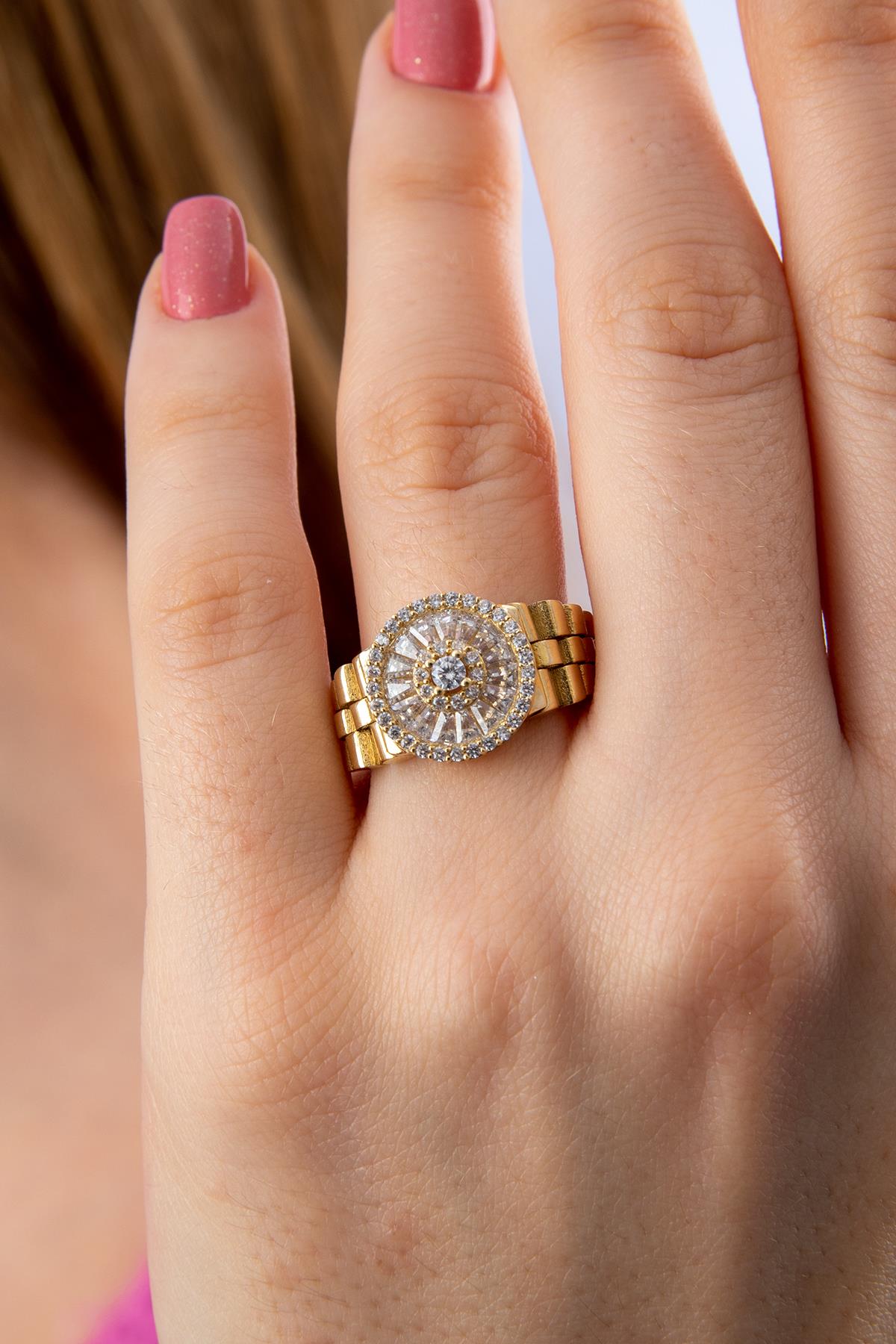 14K Gold Round Baguette Cord Ring