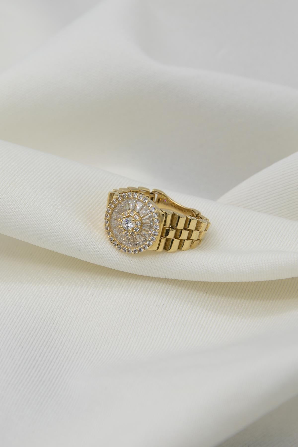 14K Gold Round Baguette Cord Ring