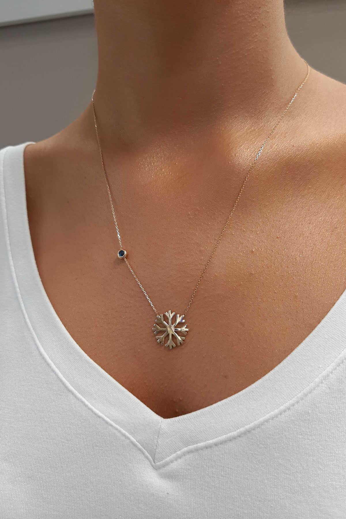 14K Gold Snowflake With Evil Eye Necklace