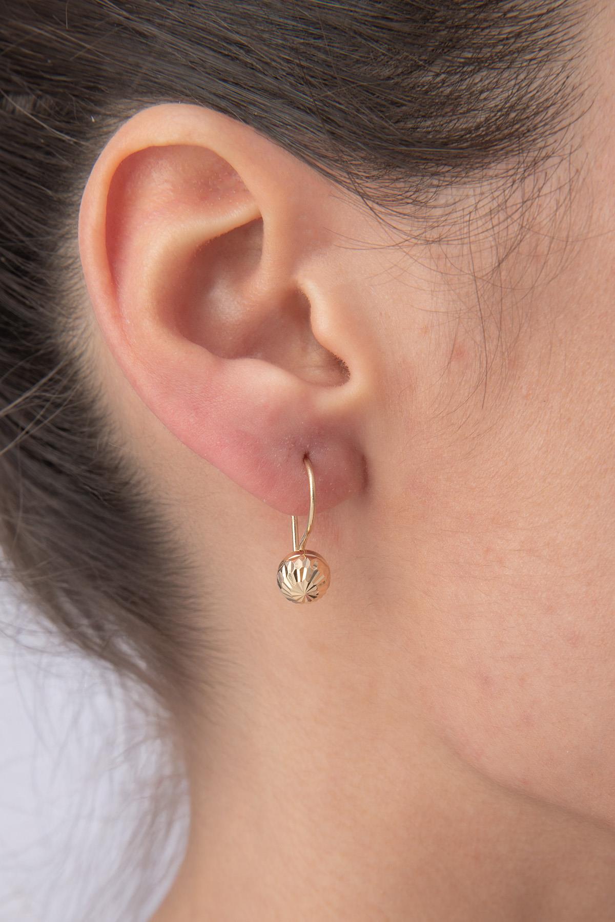 14K Gold Sparkling Euroball Earrings ( Small )