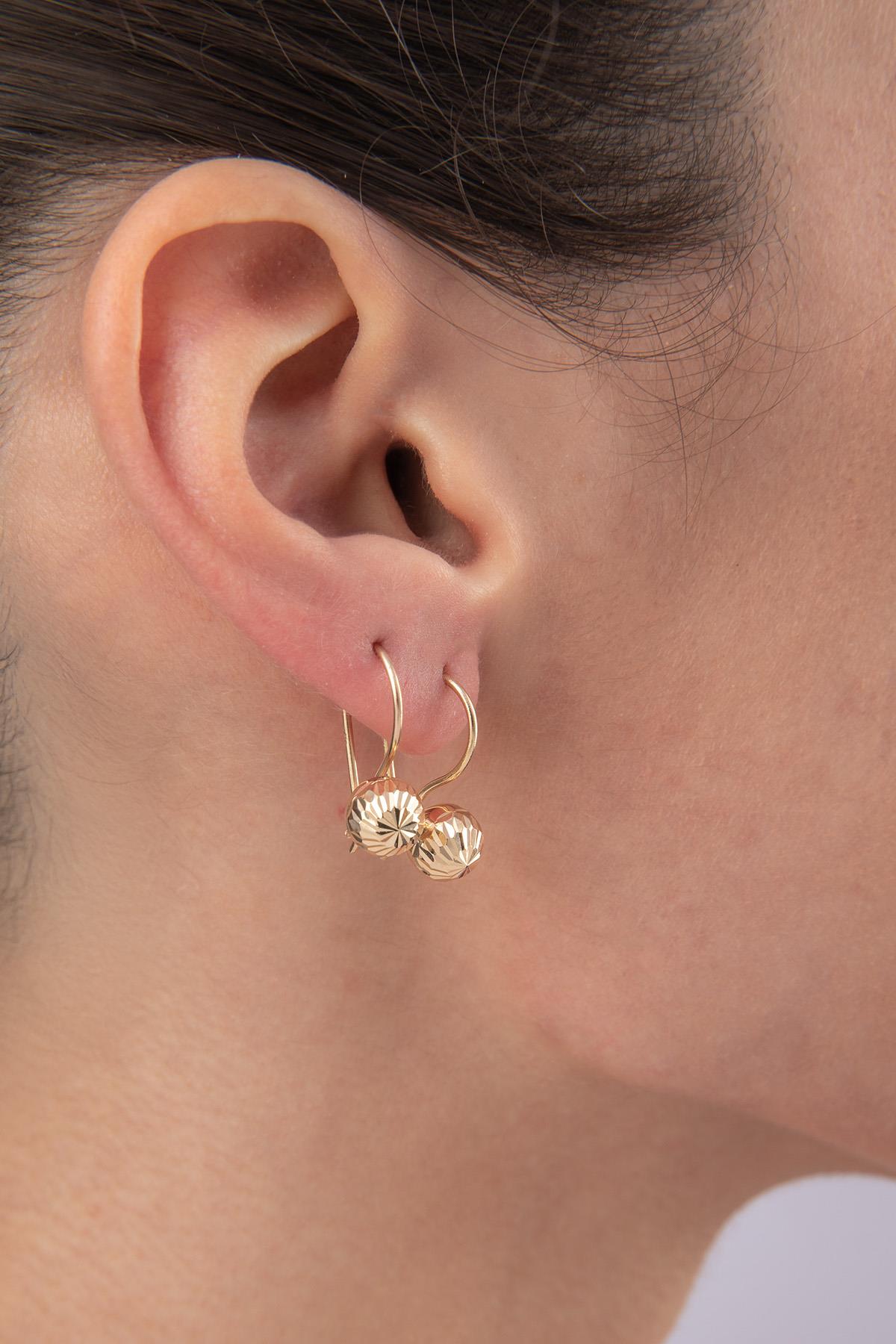 14K Gold Sparkling Euroball Earrings ( Small )