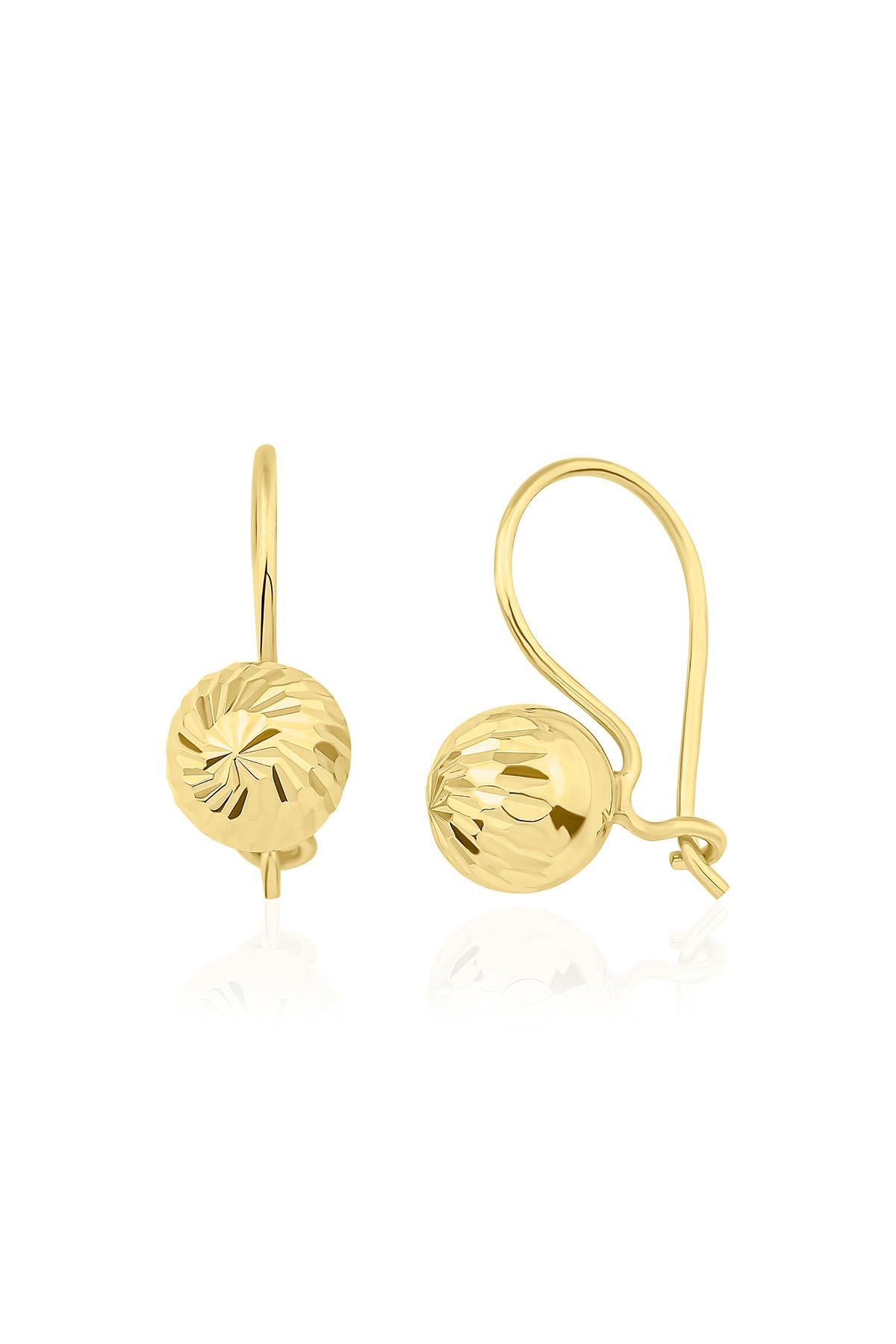 14K Gold Sparkling Euroball Earrings ( Small )
