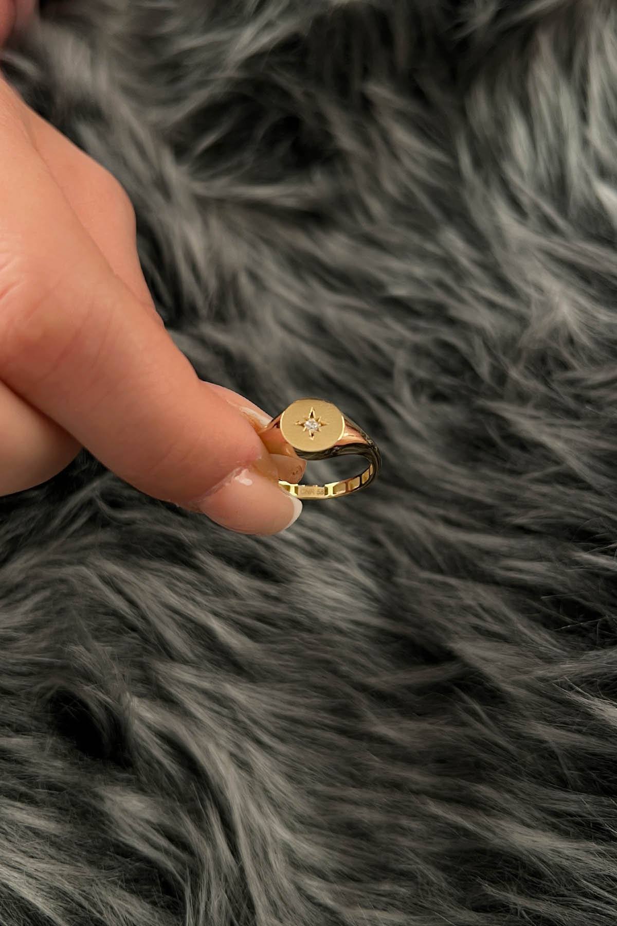 14K Gold Star Burst Signet Ring