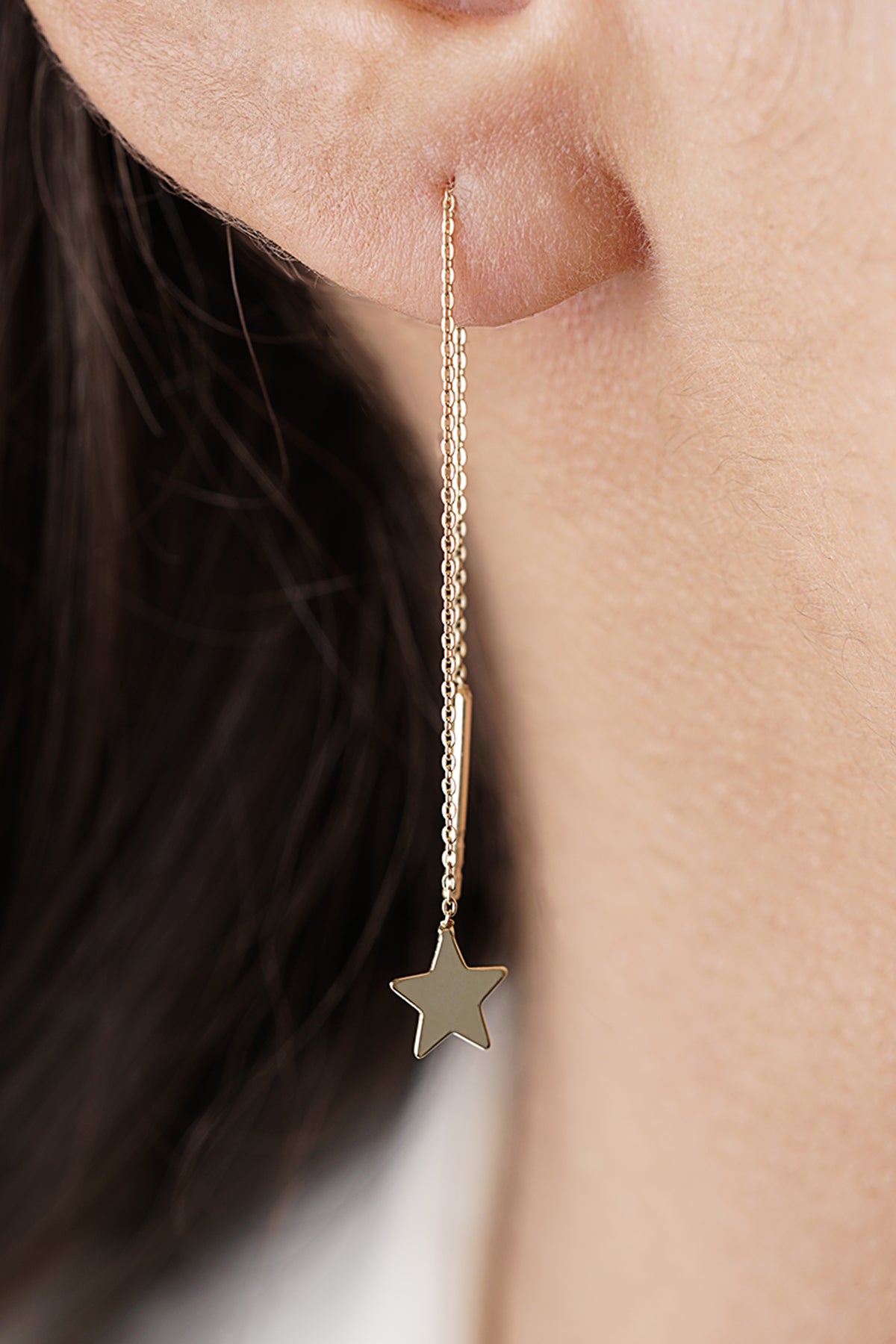 14K Gold Star-Detail Chain Earrings