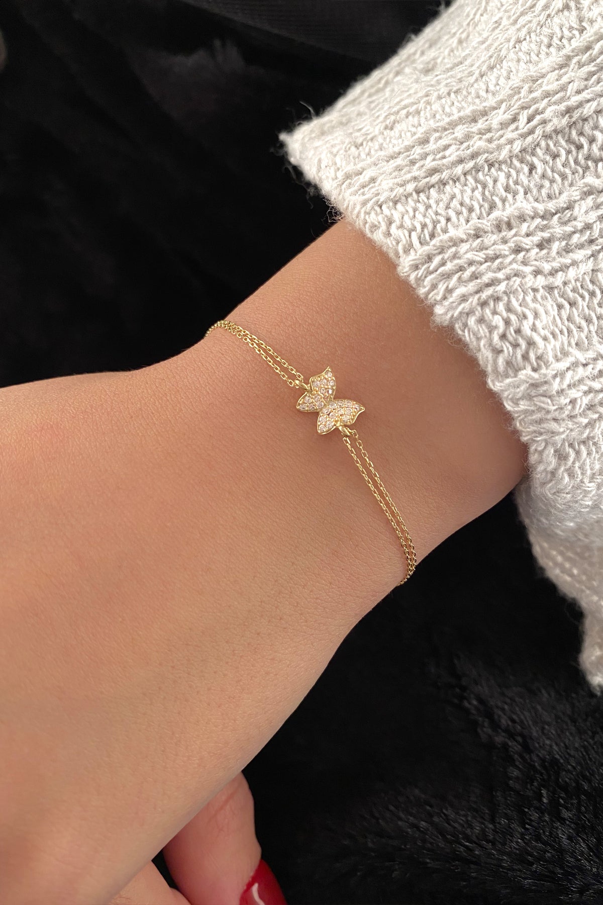14K Gold Stone Butterfly Shape Bracelet
