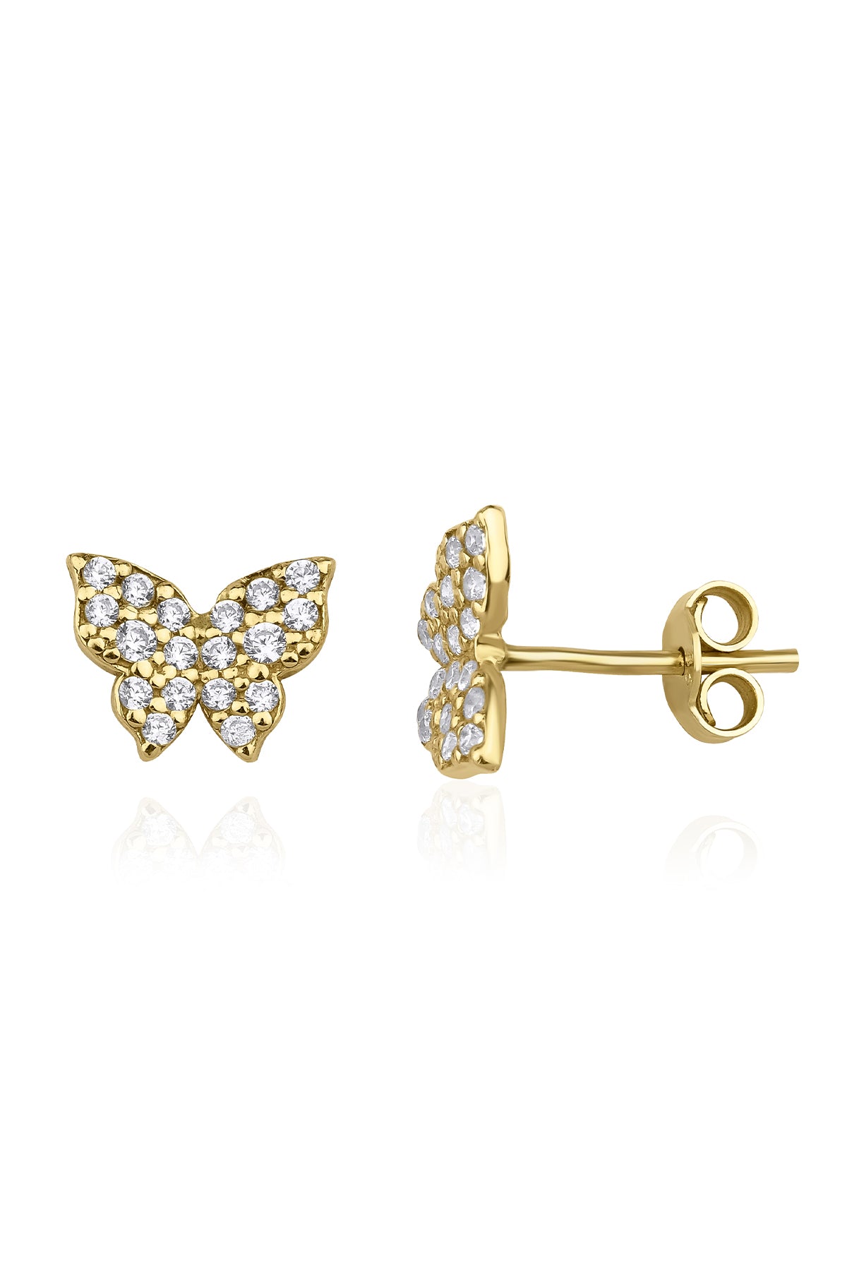 14K Gold Stone Butterfly Shape Stud Earrings