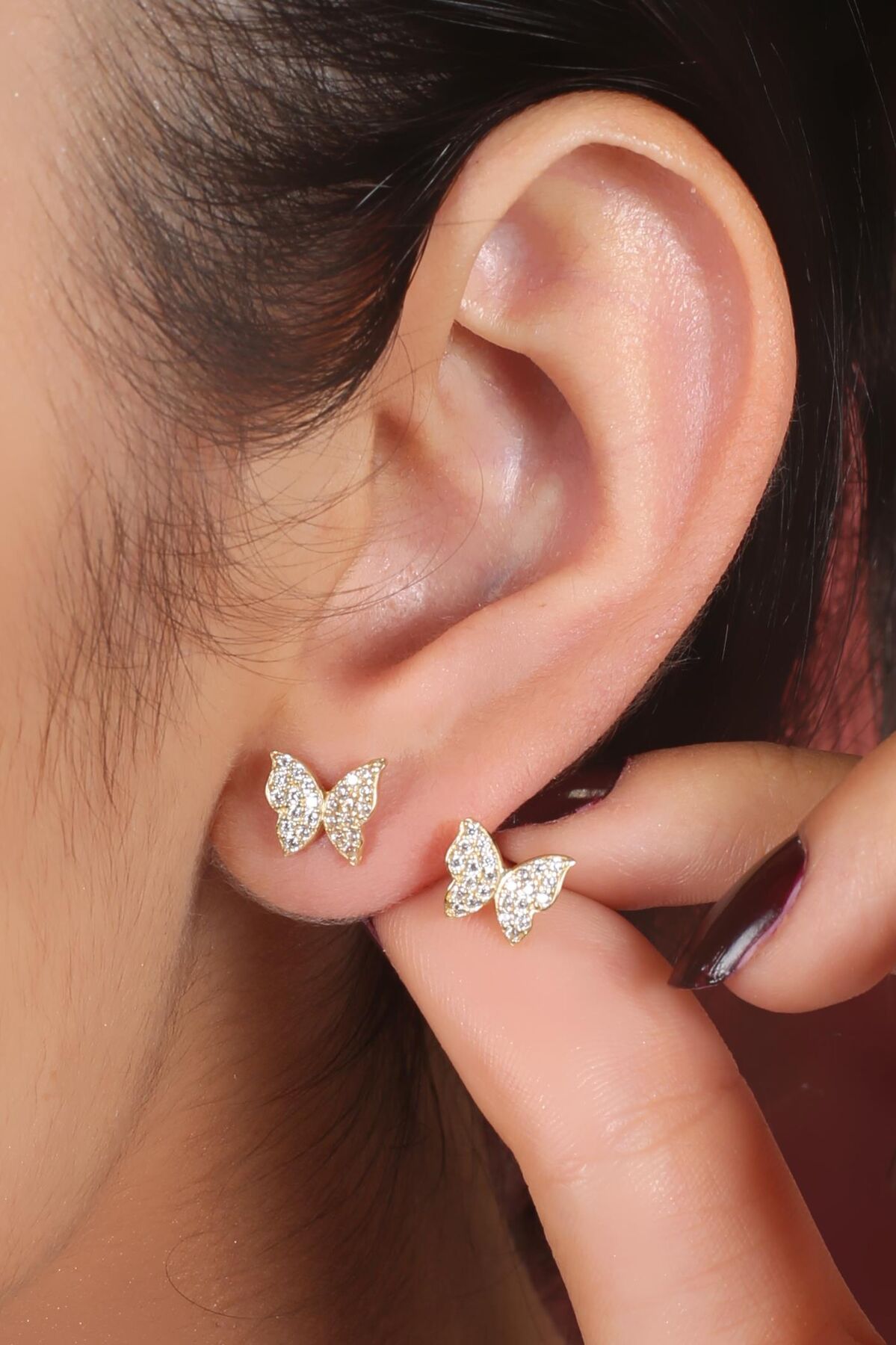 14K Gold Stone Butterfly Shape Stud Earrings
