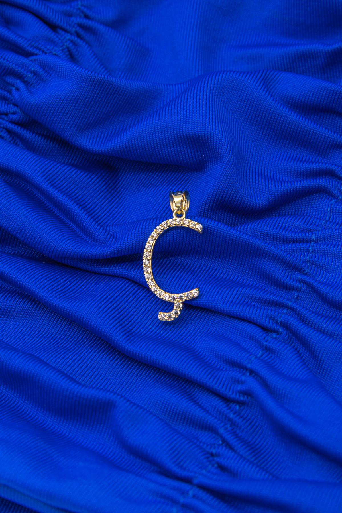 14K Gold Stone Ç Letter Charm