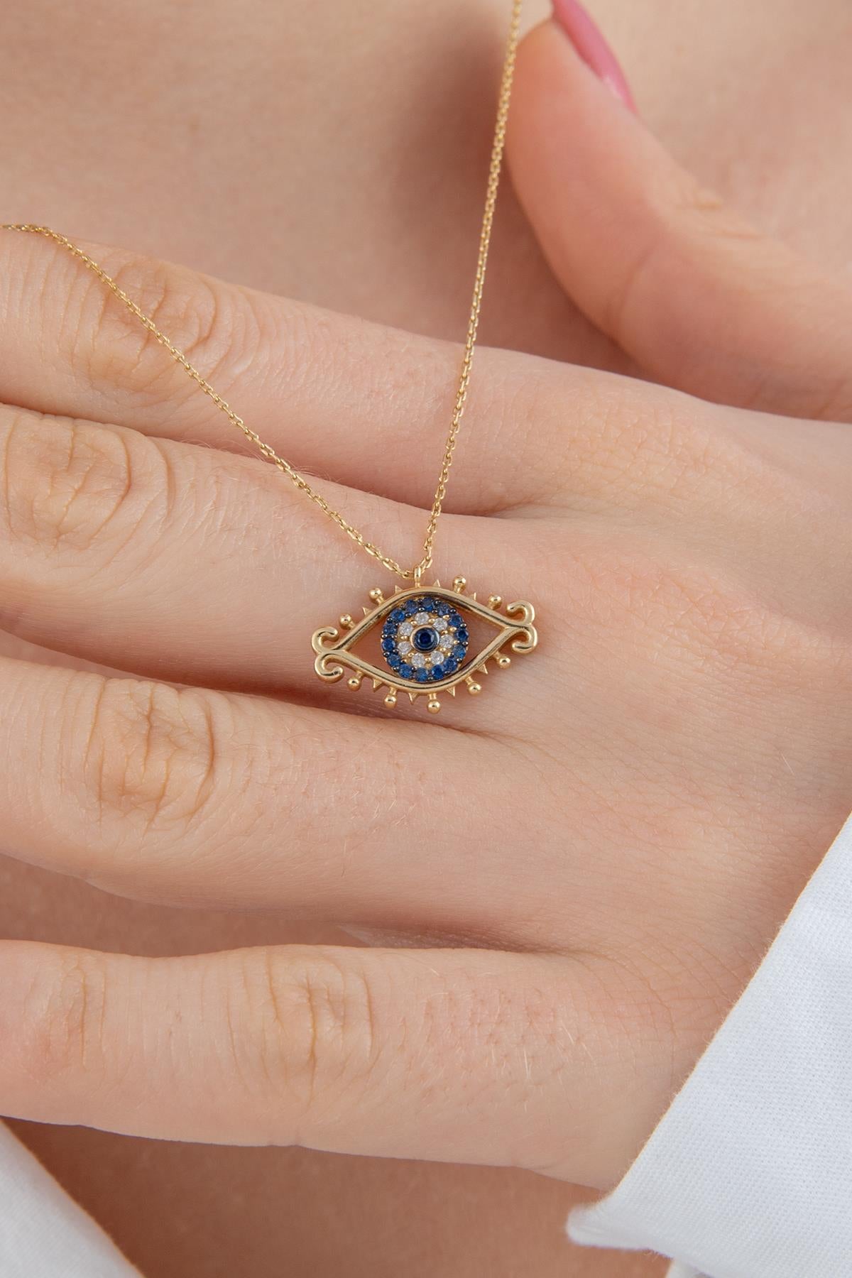 14K Gold Stone Evil Eye Necklace