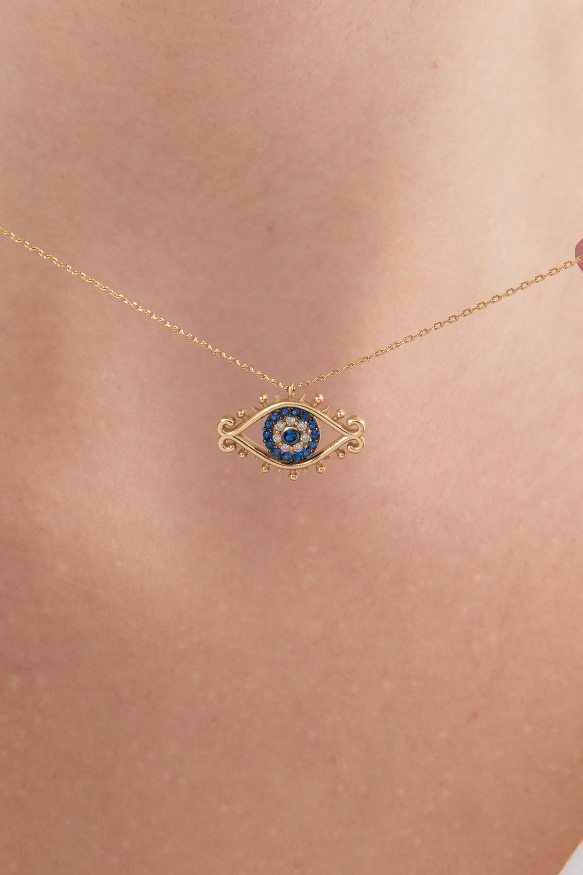14K Gold Stone Evil Eye Necklace