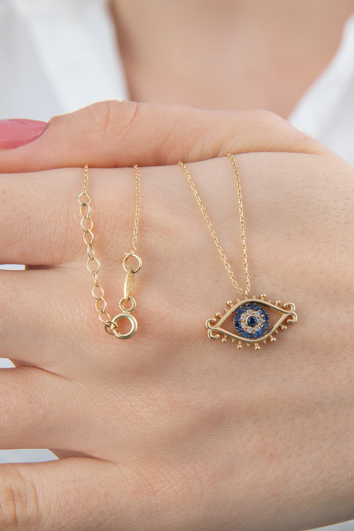 14K Gold Stone Evil Eye Necklace