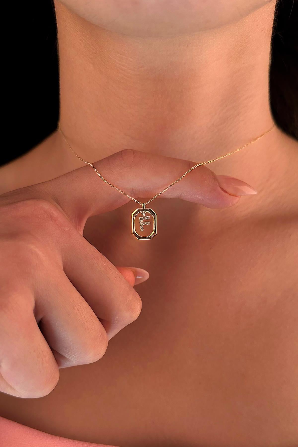 14K Gold Stone F Initial Necklace