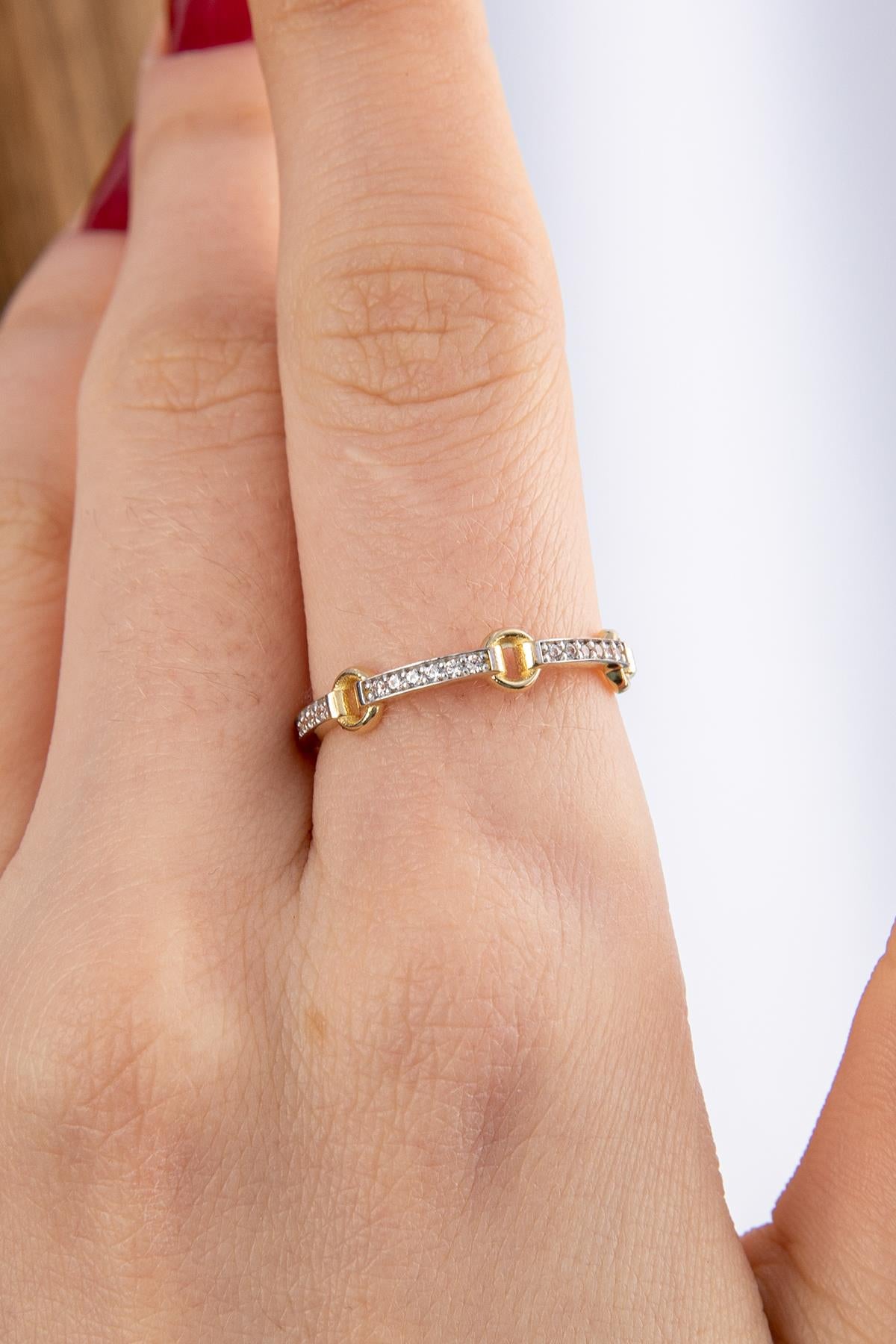 14K Gold Stone Hoop Ring