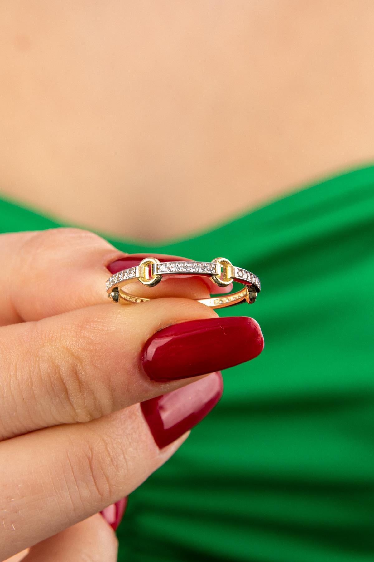 14K Gold Stone Hoop Ring