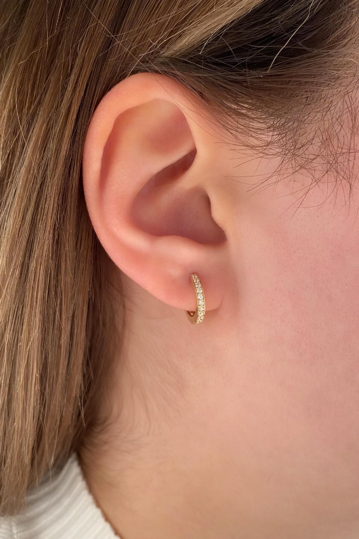 14K Gold Stone Huggie Hoop Earrings