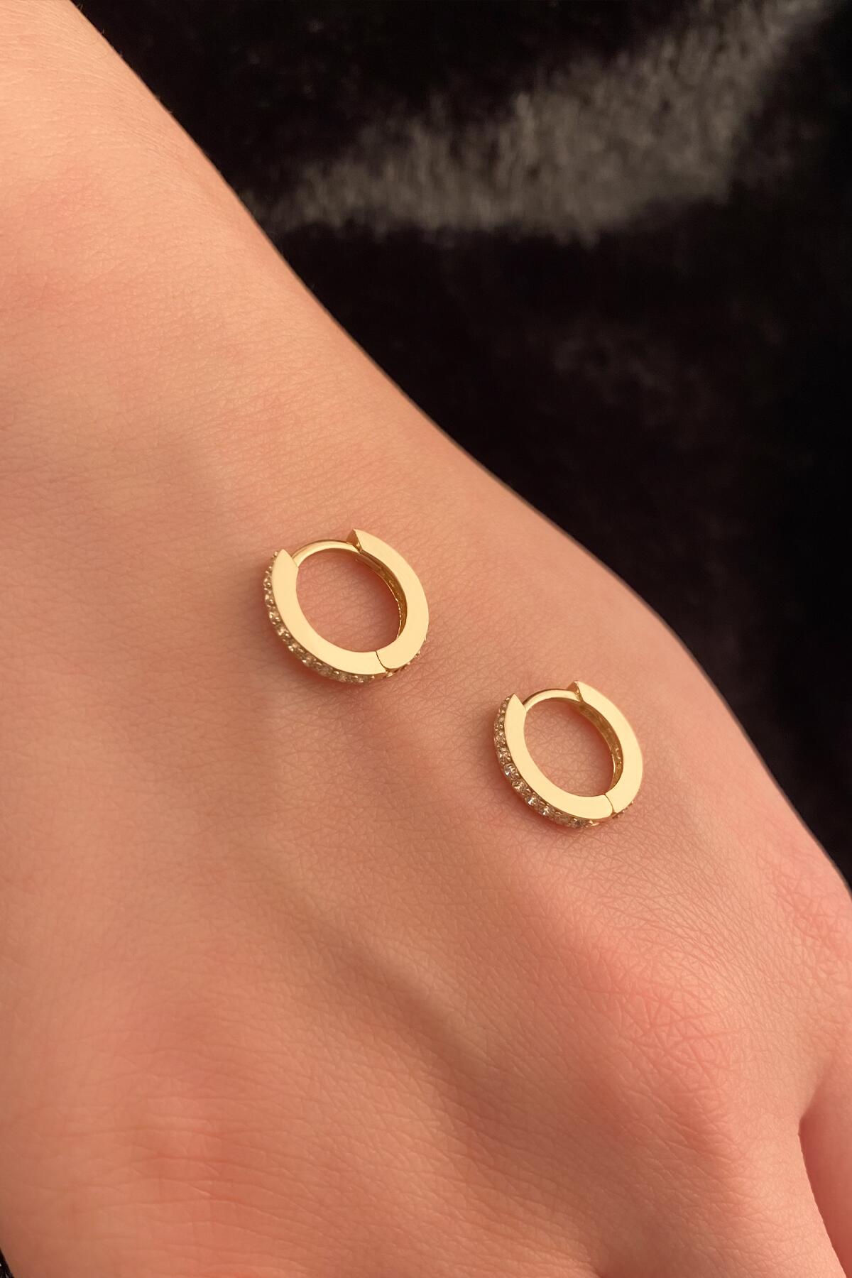 14K Gold Stone Huggie Hoop Earrings